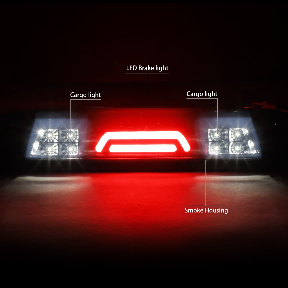 DNA MOTORING 3BL-GMC15-3D-LED-BK-SM Black Housing 3D LED Third Tail Brake Light [Compatible with 14-18 Sierra 1500 2500-3500HD /