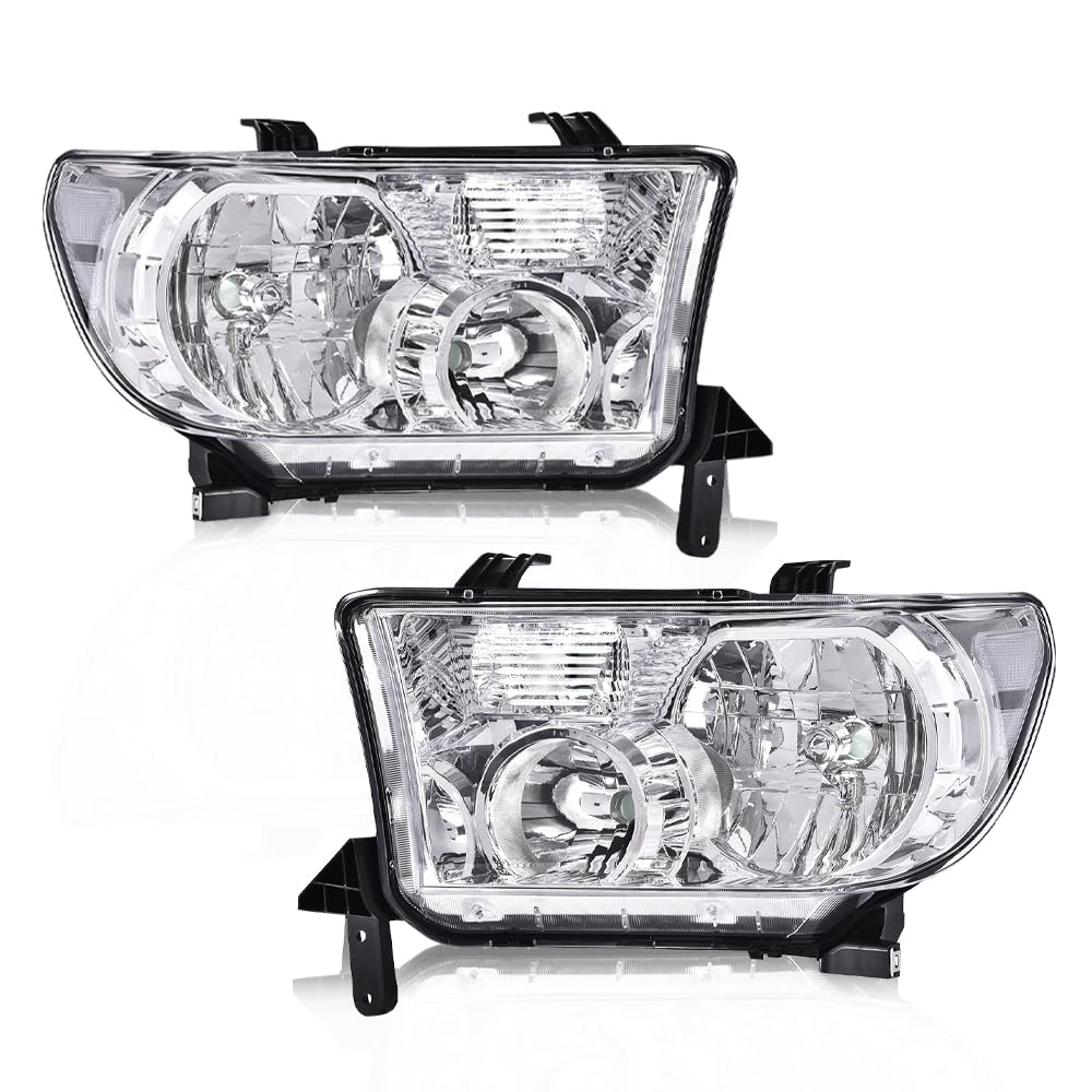 PIT66 Headlights Assembly Front Headlamp Pair Compatible with Tundra (W/o Headlight Leveling Models) 2007-2013 Fit Sequoia (12-1