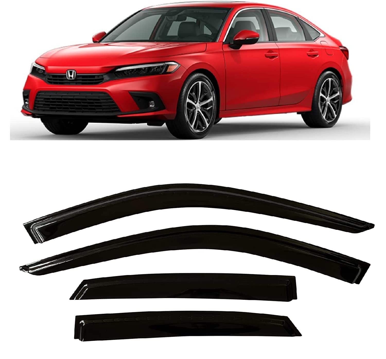 2022-2025 Tape-On Rain Guards For Honda Civic Sedan Side Window Visor Deflectors Lx Ex Si Hpt Sport Touring Durable Vent Shades