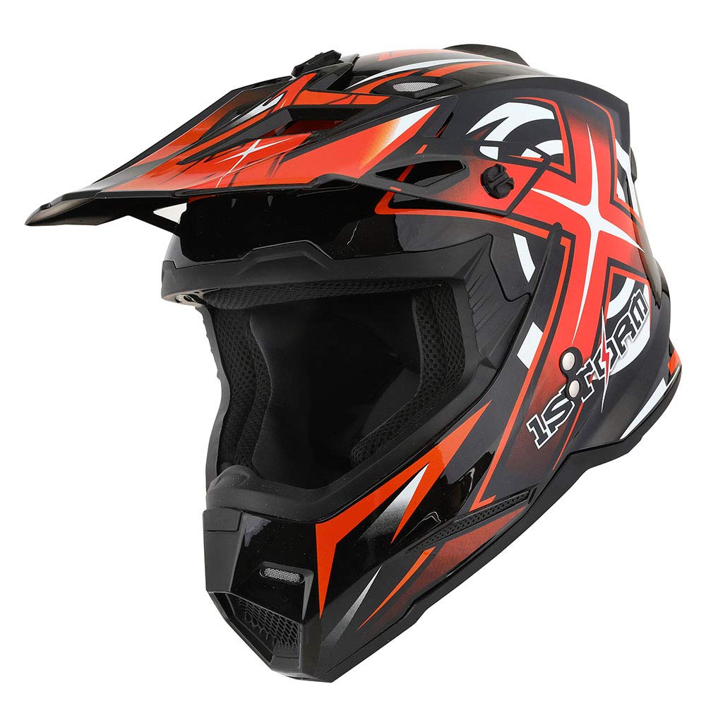 1Storm Motocross Helmet Bundle - Large Racing Orange, Thermoplastic, Model HF801_A - Includes Goggles & Skeleton Orange Gloves