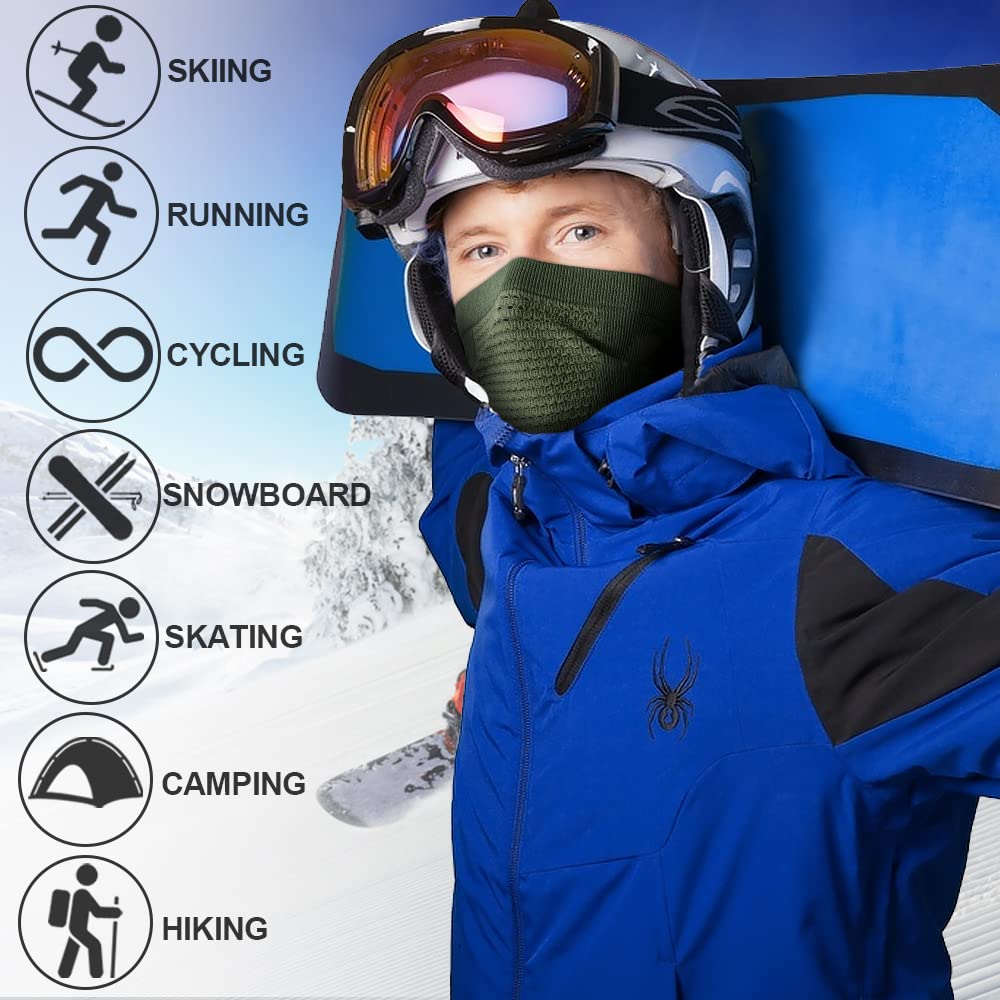 WTACTFUL Winter Neck Gaiter - Windproof Half Face Ski Mask, One Size, All Green, Model LY-W-08, Ideal for Running, Skiing, Hunting, Cycling