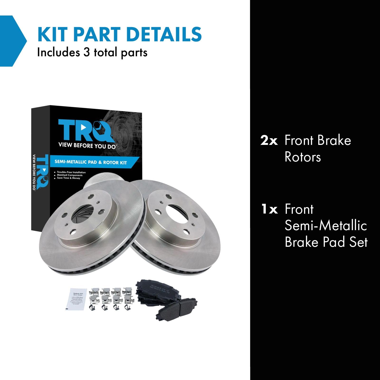 Trq Front Brake Pad & Rotor Kit Brake Pads Brake Rotor Semi-Metallic Compatible With 2013 Scion Iq 2012-2019 Toyota Prius C 2007