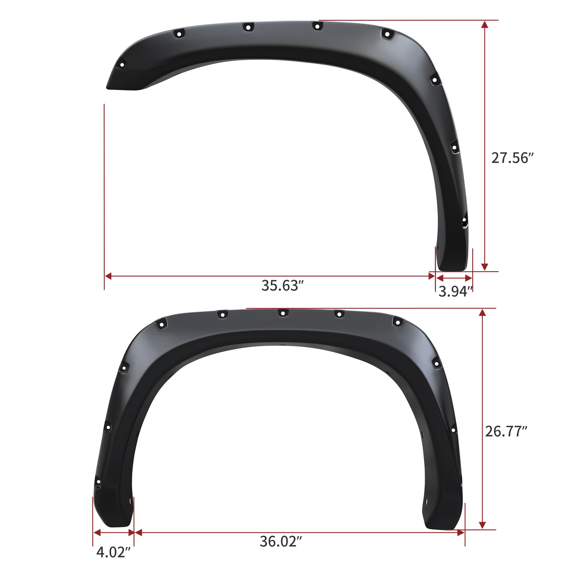 LEDKINGDOMUS Fender Flares Kit for 02-08 Dodge Ram 1500, Pocket Rivet Style, Smooth Black Finish, 4 PCS