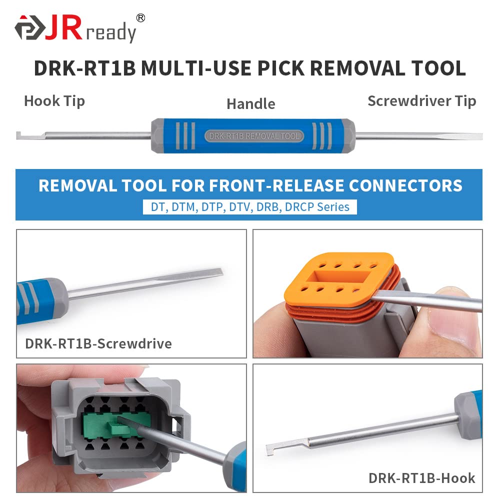 Jrready St6327-2 Deutsch 2 Pin Dt Connector Kit, Gray Waterproof Dt Connector 2 Pin(5 Set), Size 16 Stamped Contacts, Seal Plugs