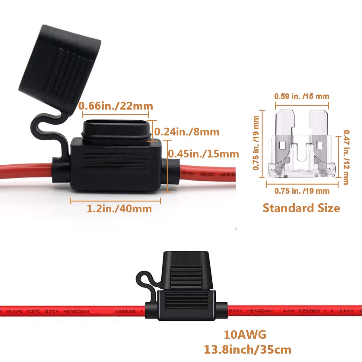 Fuse Holder ATC/ATO, 4 Packs in-Line Automotive Blade Fuse Holder with 24PCS Standard Car Fuses, 15A 20A 25A 30A 35A 40A Automot