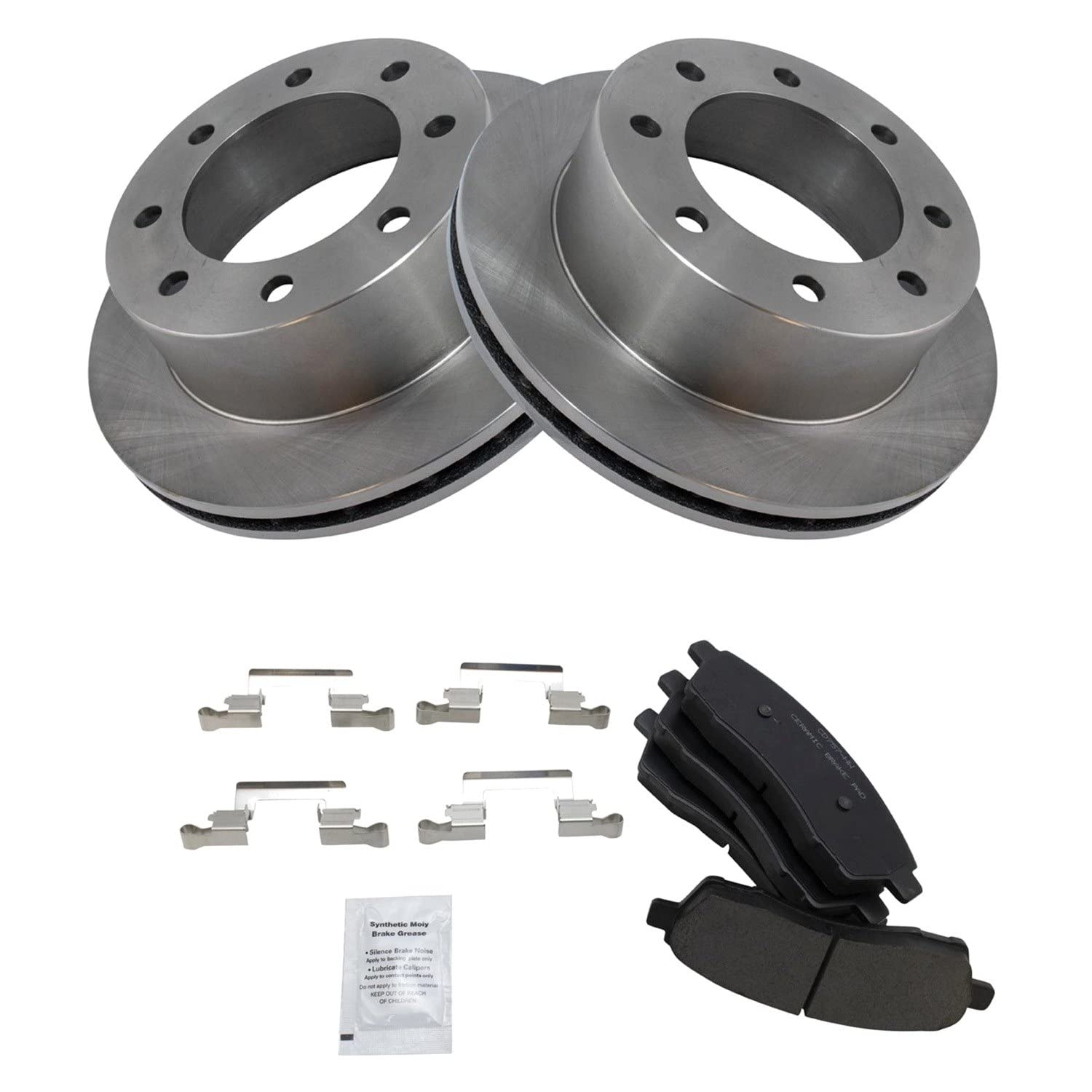 TRQ Rear Brake Pad & Rotor Kit Brake Pads Brake Rotor Ceramic Compatible with 2000-2005 Ford Excursion 1999-2004 F-250 Super Dut