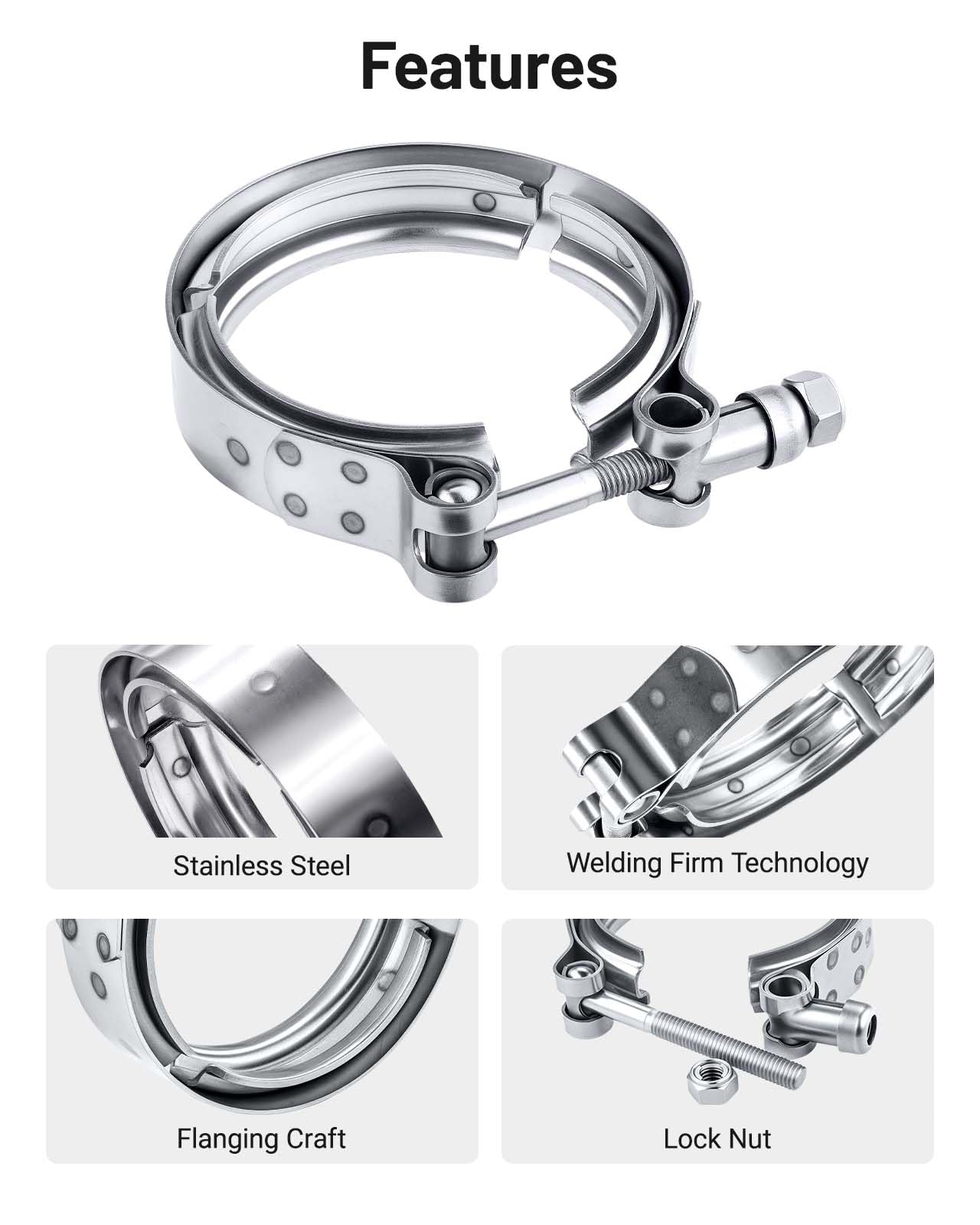 Evil Energy 3.0 Inch V Band Clamp For Flange Kit Stainless Steel 4Pcs (No Flanges)