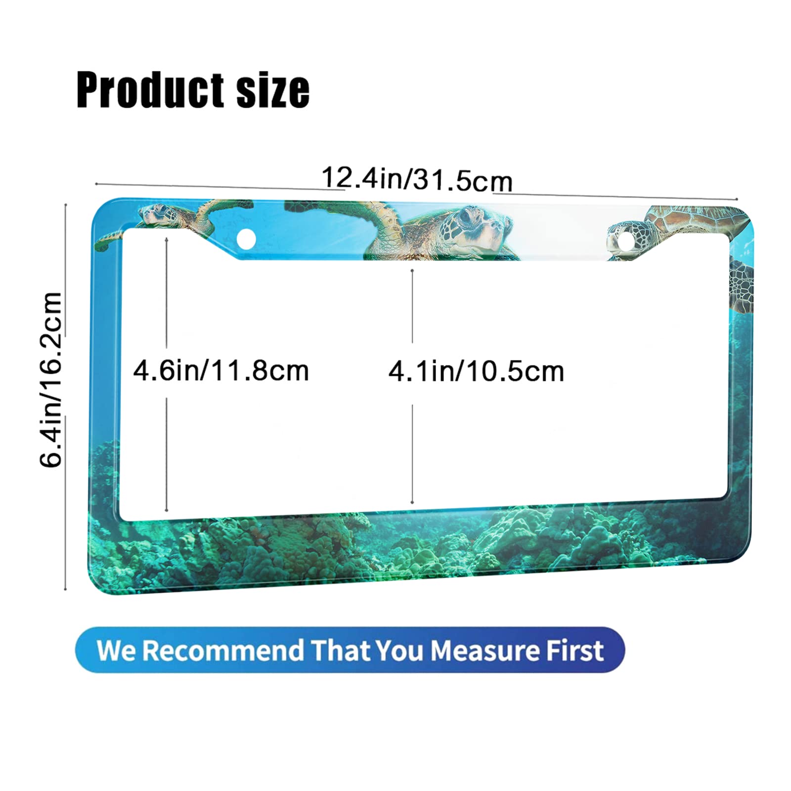 HOSNYE Sea Turtle License Plate Frame Black 2 Pcs Ocean Seagrass Deep Sea Metal Cute Licenses Plates Frames Licenses Plate Cover