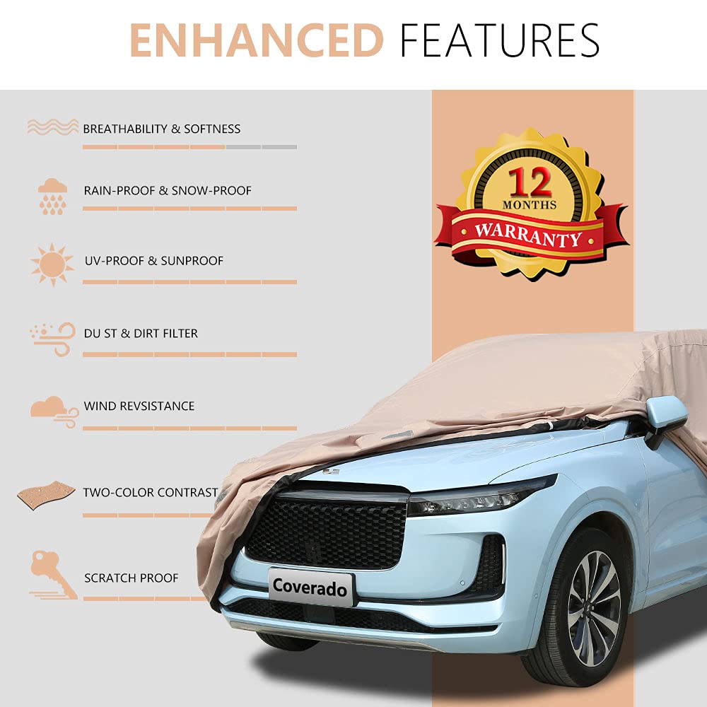 Coverado SUV Car Cover - Water Resistant, 300D Heavy Duty, Universal Fit for 170"-190" SUVs, Brown & Black