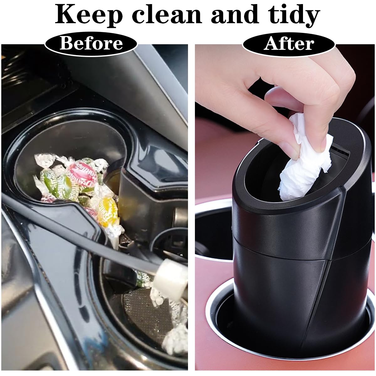 Car Trash Can Bin With Lid - 2 Packs Car Garbage Can Cup Holder - Black Mini Leakproof Vehicle Trash Garbage Can Bin With 40Pcs