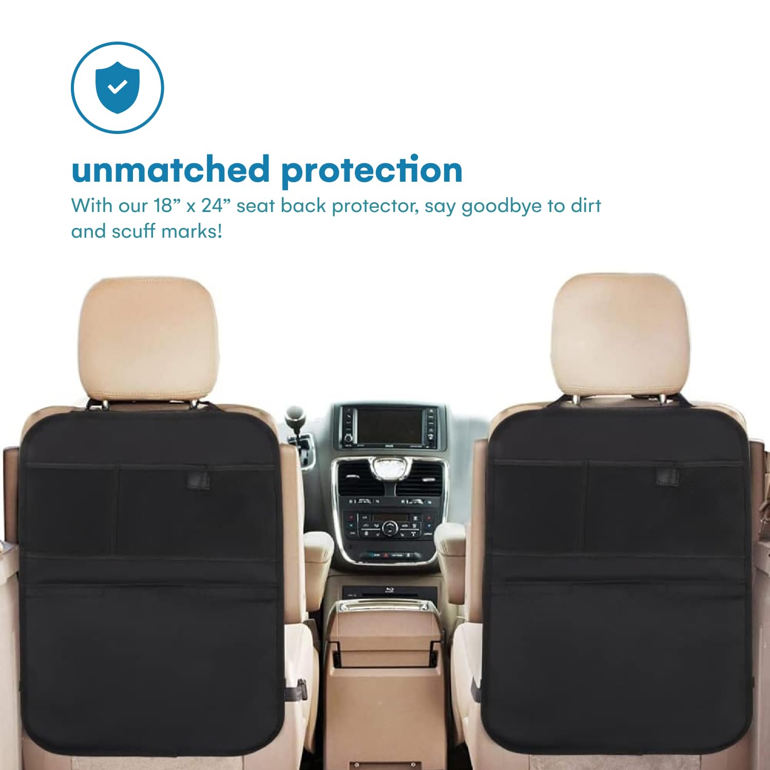 Enovoe Kick Mats Back Seat Protectors For Vehicles - 2-Pack Car Seat Back Cover With Multi-Pocket Storage Organizer - Durable Ba