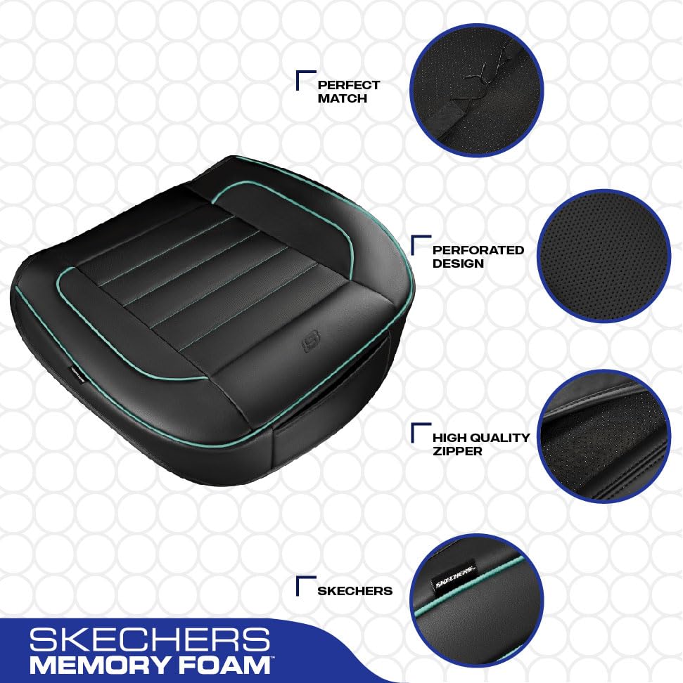 Skechers Car Seat Cover,Memory Foam Luxury Faux Leather Front Bottom Seat Cushion Cover,Universal Anti-Slip and Wrap Around The