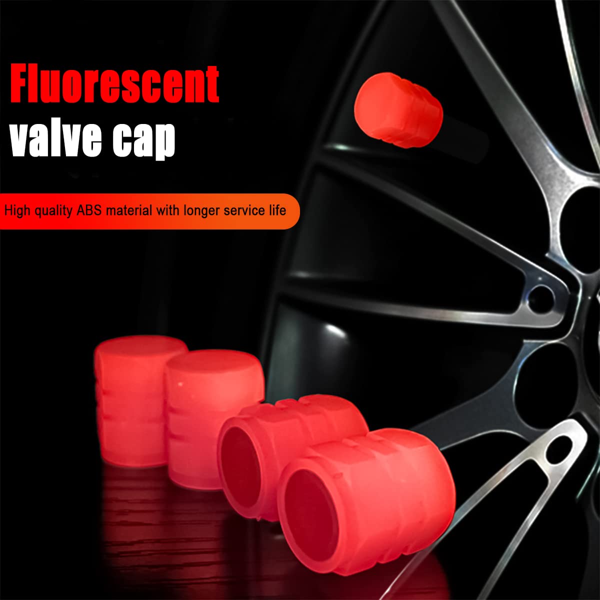 12Pcs Fluorescent Car Tire Valve Stem Caps, Luminous Wheel Valve Tire Air Cover, Illuminated Dustproof Corrosion Resistant, Auto Accessories Fit For Motorcycles, Suv, Trucks, Bicycles (Red/12Pcs)
