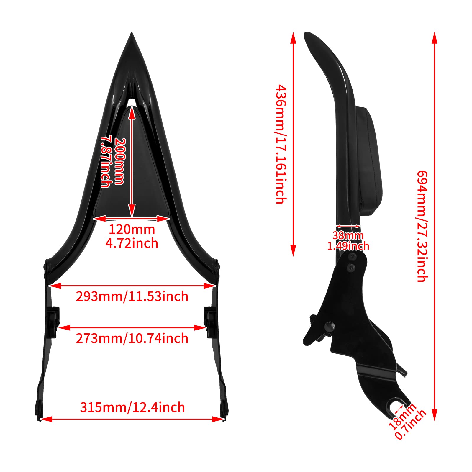 HDBUBALUS Motorcycle Sissy Bar Detachable Rear Passenger Backrest Fit for Harley Touring Road King Road Glide Street Glide 2009-