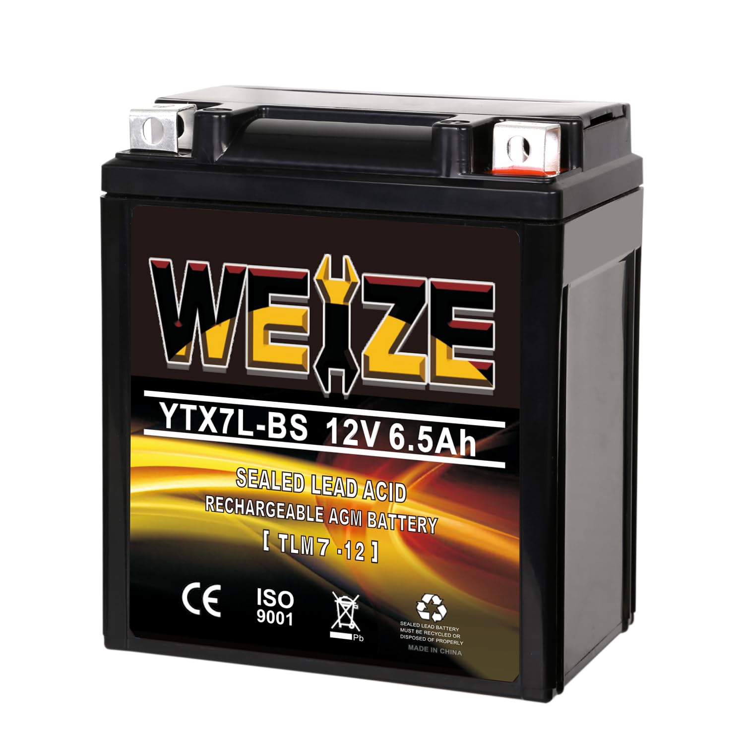 WEIZE YTX7L-BS ATV Battery - 120CCA Maintenance-Free Sealed AGM - 4.49x2.8x5.32 inches, Compatible with Honda Kawasaki Suzuki