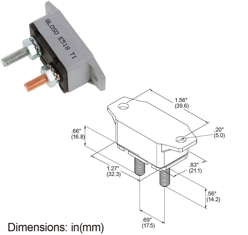 GLOSO E518 Stud Type Circuit Breakers, Lengthwise Bracket, Auto Reset (T1) - 5 Pack (5A)