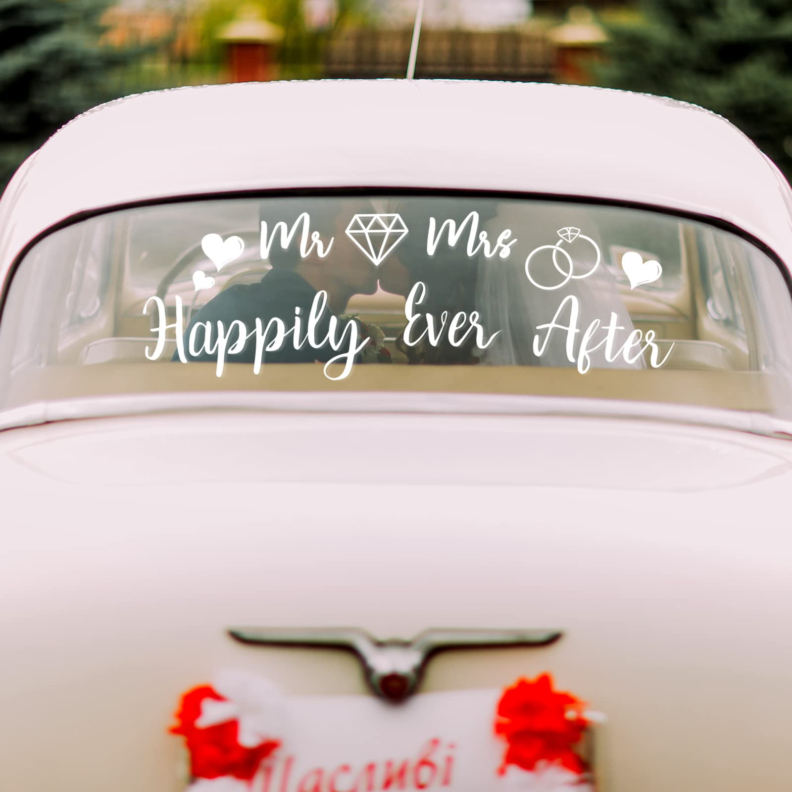 Vinyl Decal Wedding Car Window Sticker Mr and Mrs 22.4 x 7.9 Inch Removable Self-Adhesive Auto Decal Sticker for Wedding Honeymo