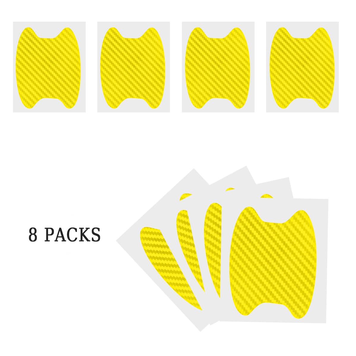8Pcs Car Door Handle Sticker, Carbon Fiber Anti-Scratches Car Door Cup Protector, Non-Marking Auto Door Handle Protective Film, Self-Adhesive Door Side Paint Protector For All Cars (Yellow/8 Pcs)