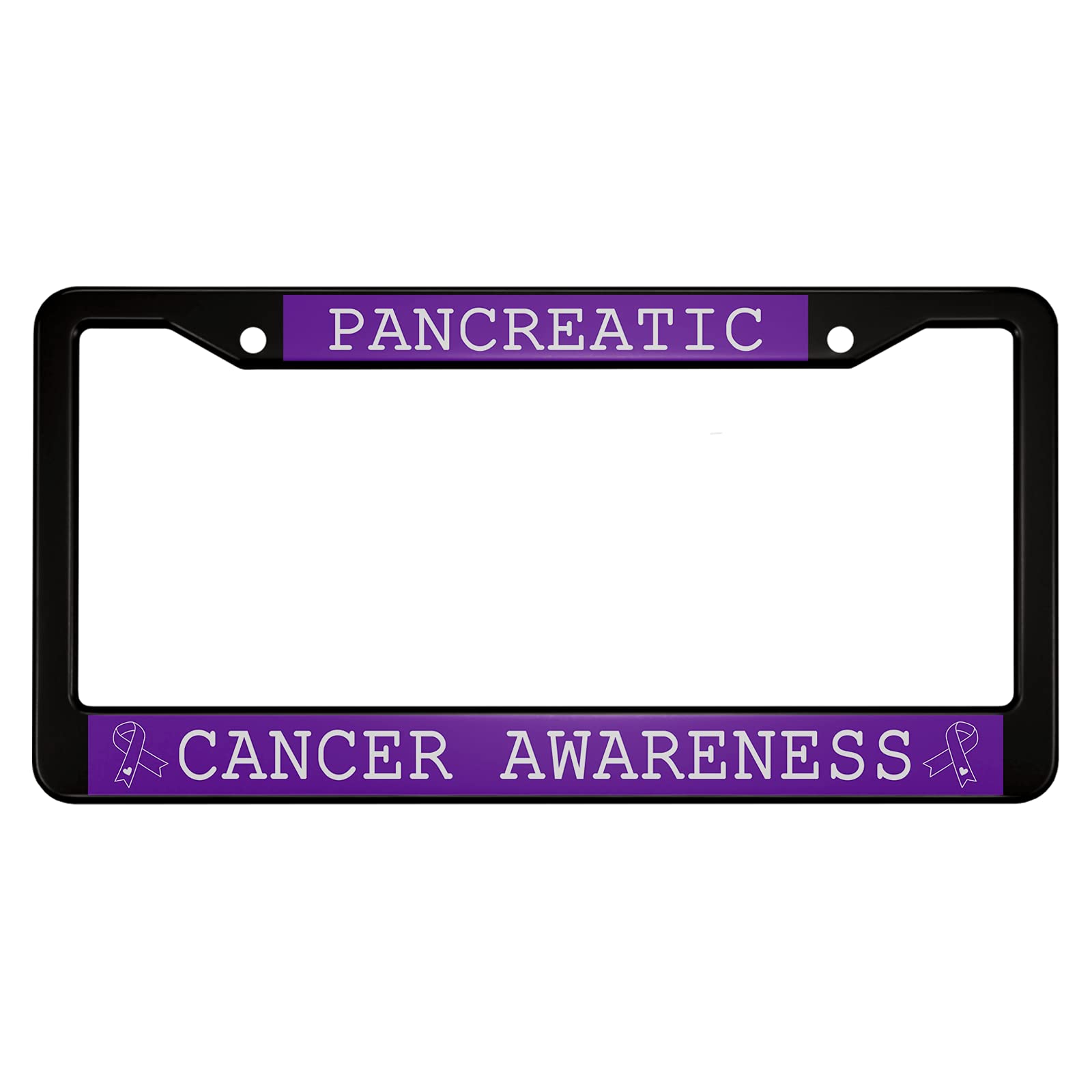 Ofloral Pancreatic Cancer Awareness Aluminum Alloy License Plate Frame Purple Background With Ribbons Small Hearts Applicable To