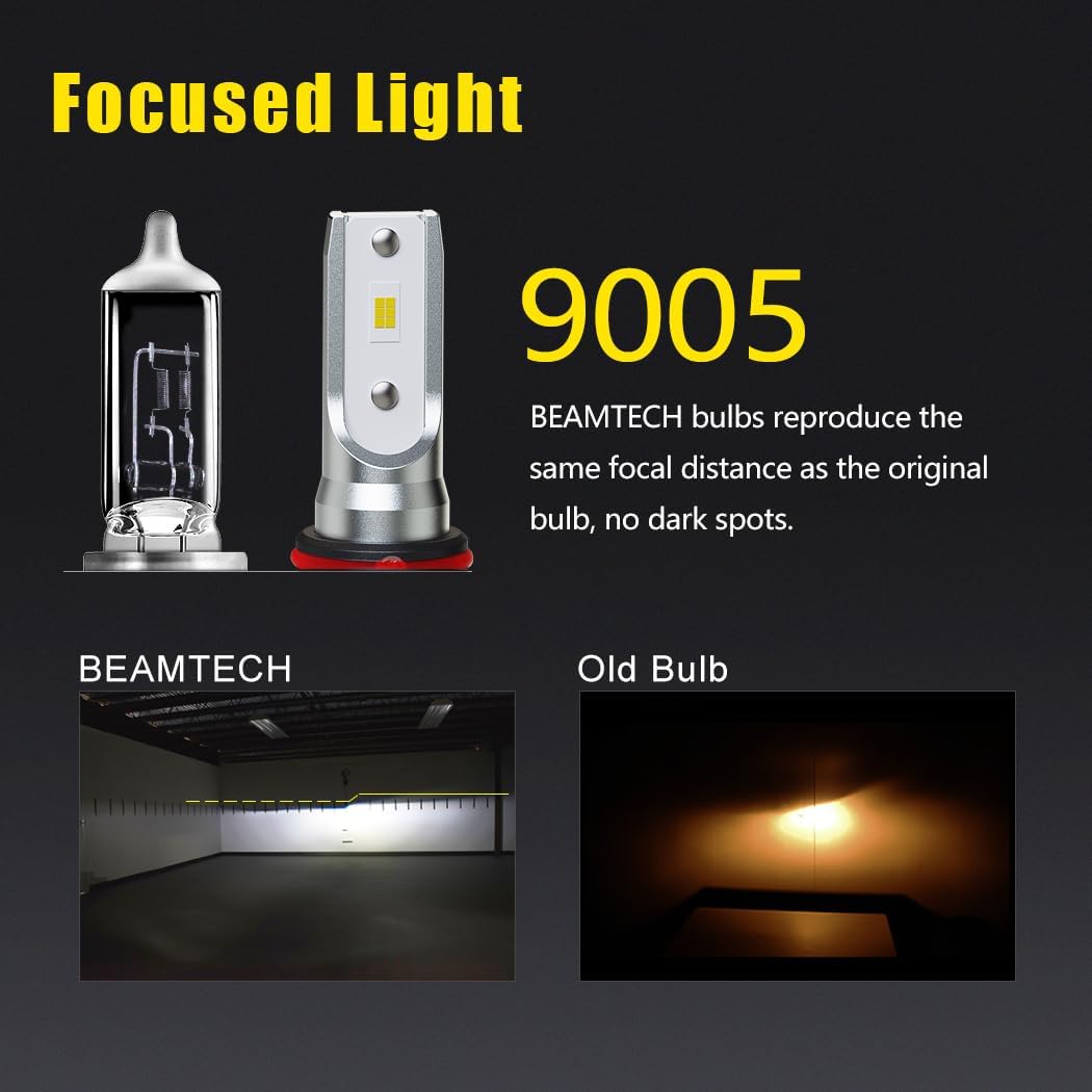 BEAMTECH 9005 HB3 Fog Light Bulbs, 300% Brighter 6500K White, Aluminum, 2-Pack