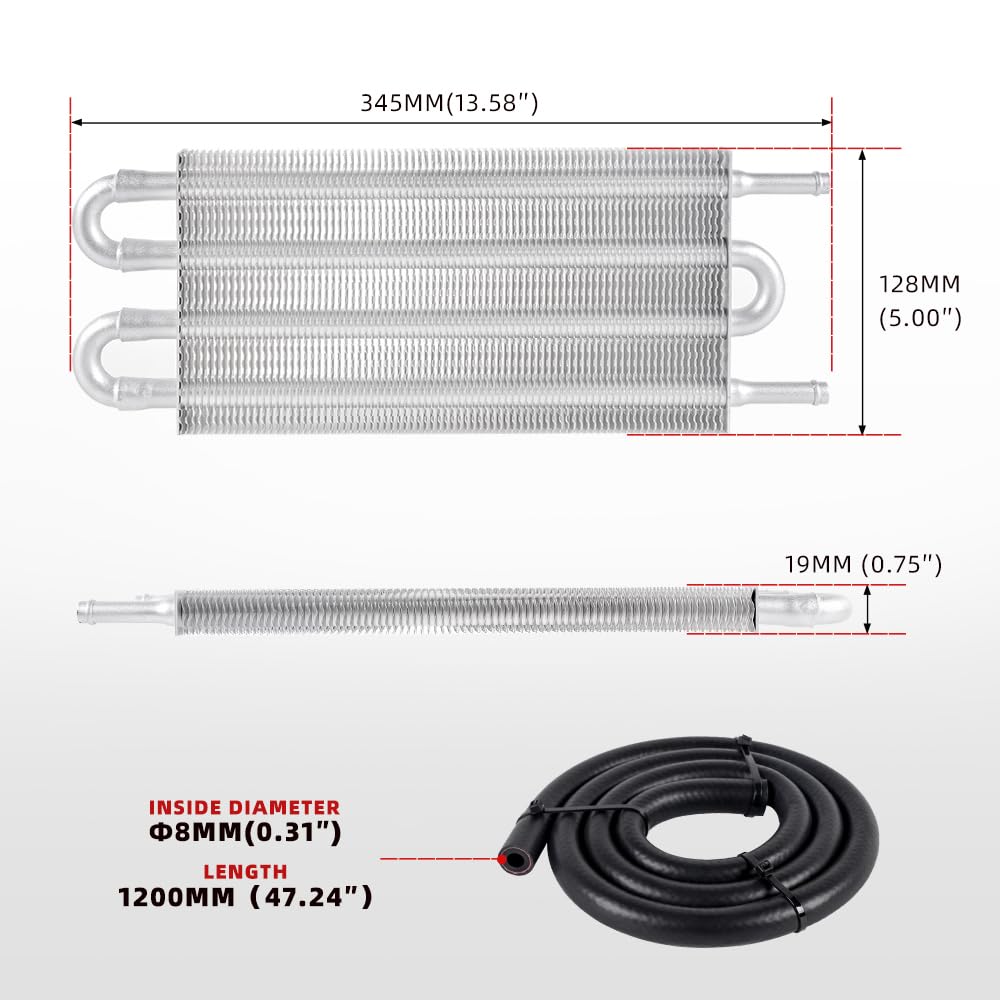 Bartoo Universal 5/16'' Transmission Oil Cooler Kit, Aluminium Alloy 4 Pass Tube And Fin Oil Cooler Kit(Sliver)