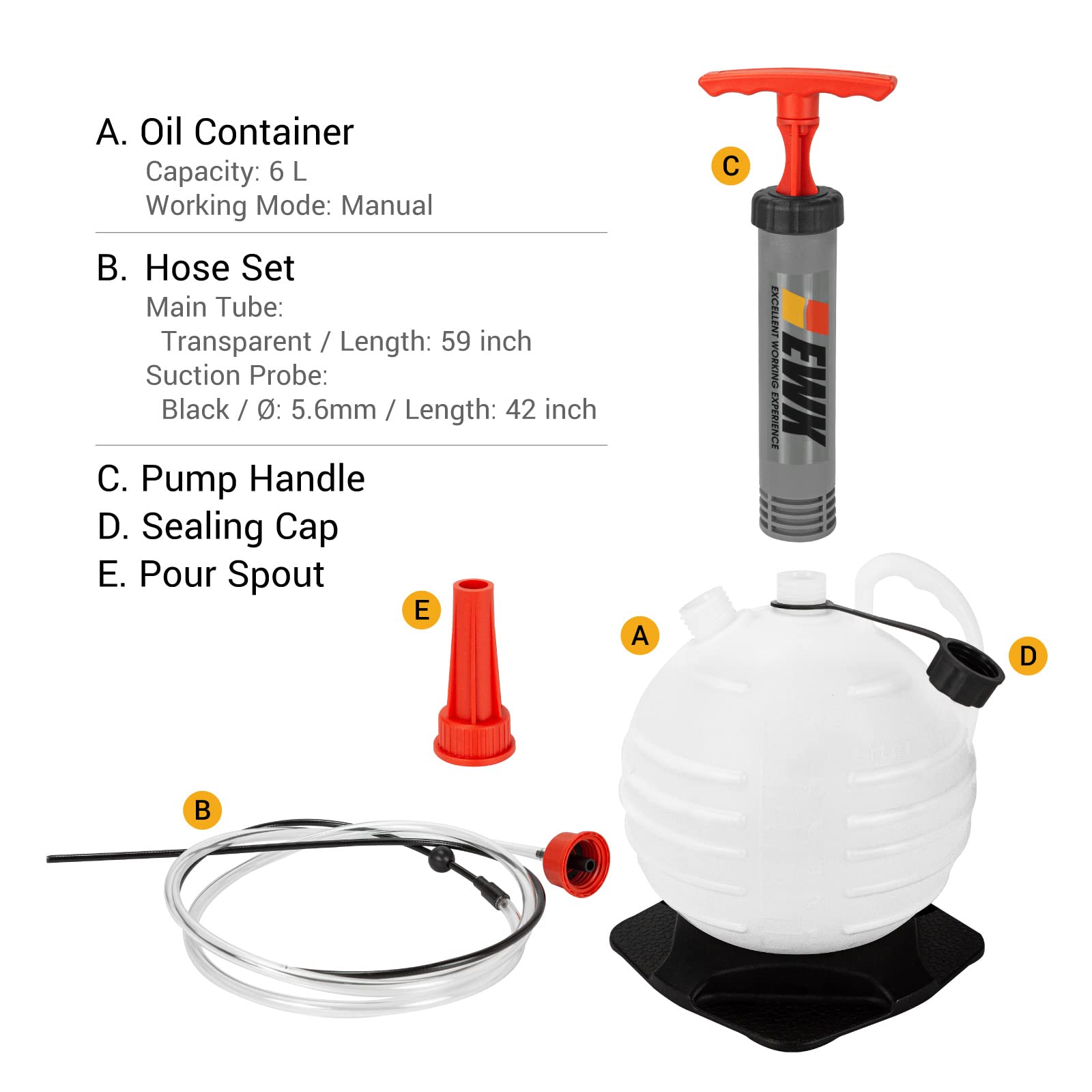 EWK 6L Vacuum Oil Extractor Pump - Plastic Fluid Extractor for Automotive & Marine, Red, Model 2699027920