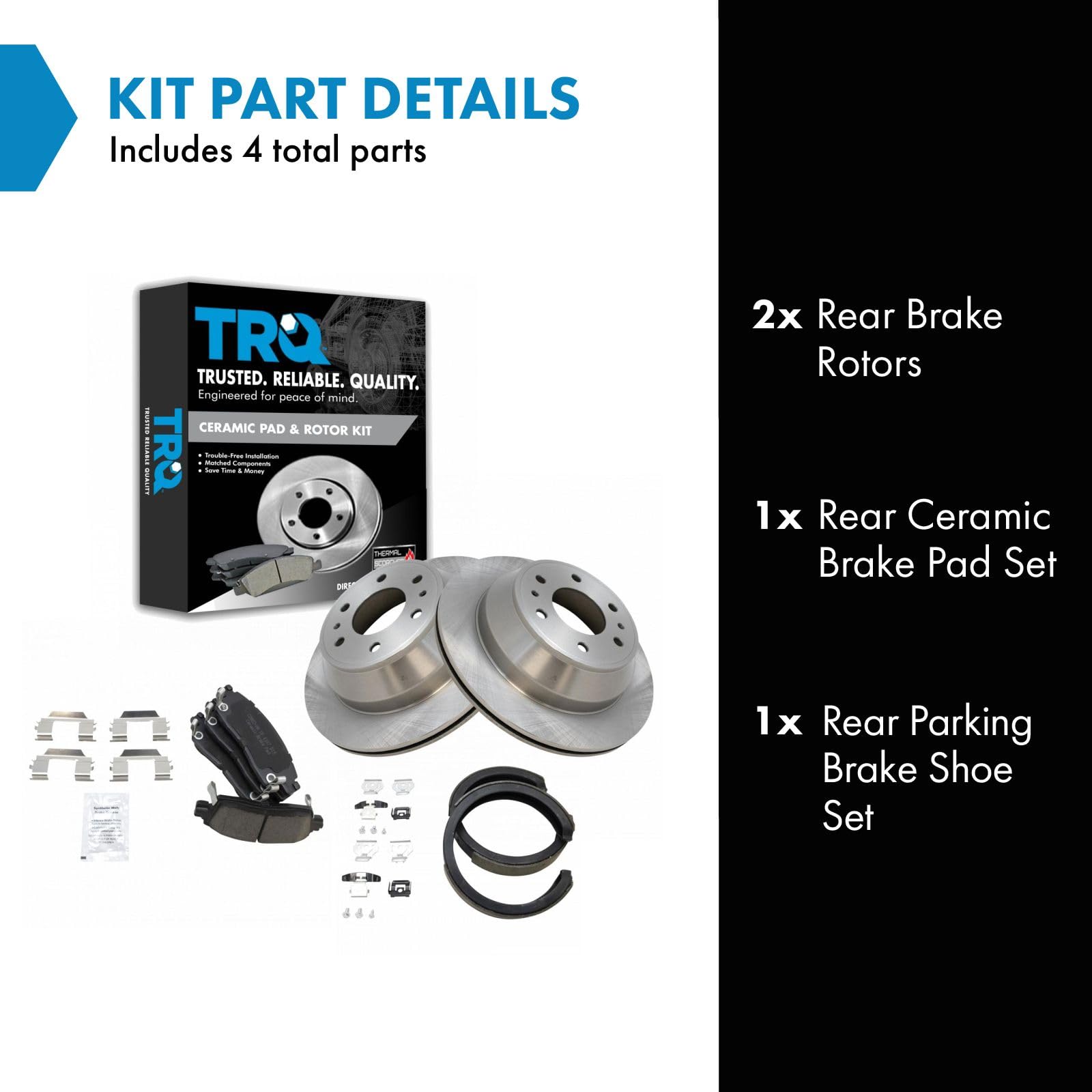 Trq Rear Brake Pad & Rotor Kit Brake Pads Brake Rotor Parking Brake Shoe Set Ceramic Compatible With 2011-2018 Dodge Challenger