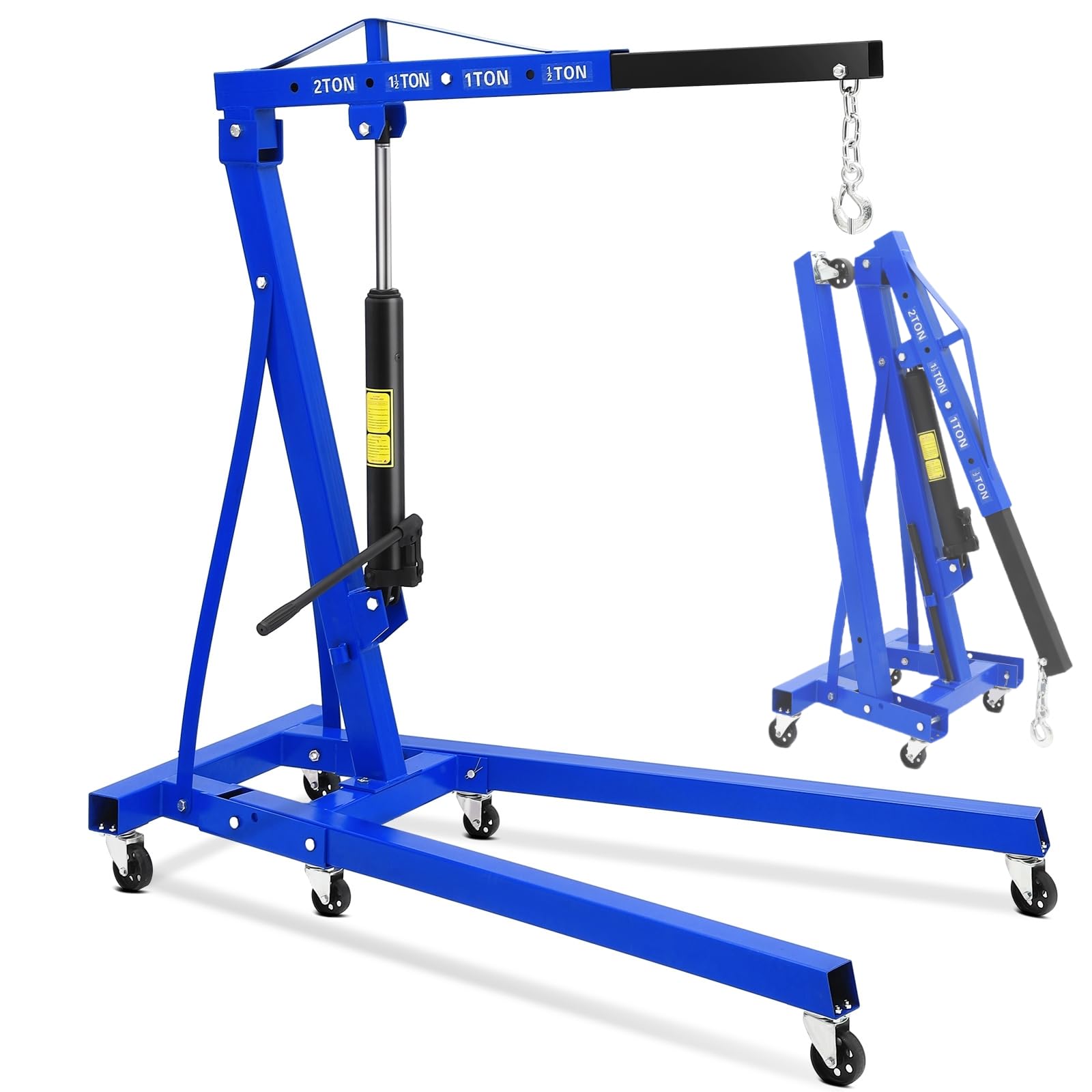 Garvee 2-Ton Folding Engine Hoist, 4400 Lbs Capacity Hydraulic Shop Crane with 6 Casters, Portable Foldable Cherry Picker for Ga