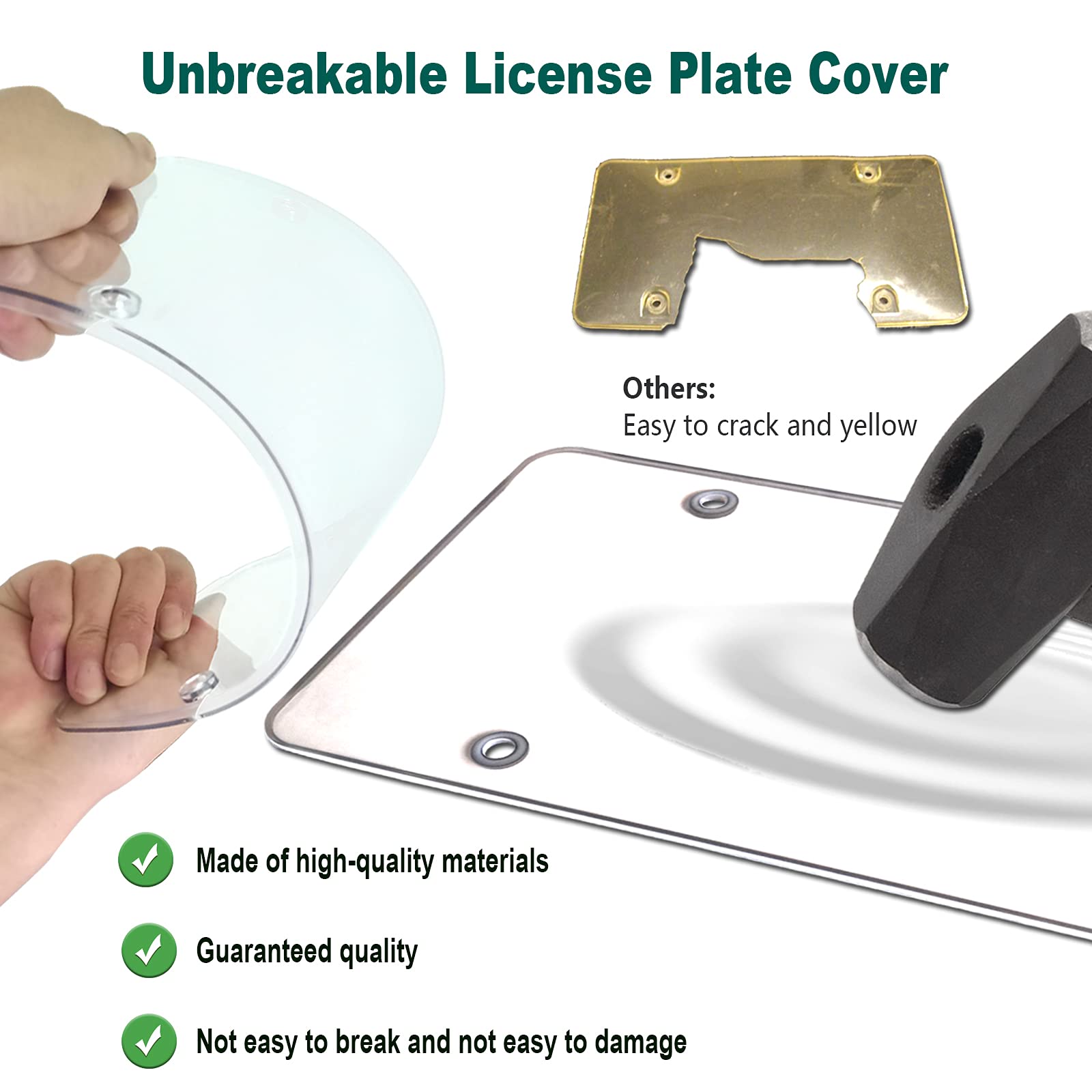 Tuersan Silicone License Plate Frame Combo - Clear Flat Shield & Rustproof Black Holder with Stainless Steel Screws, Unbreakable Protector
