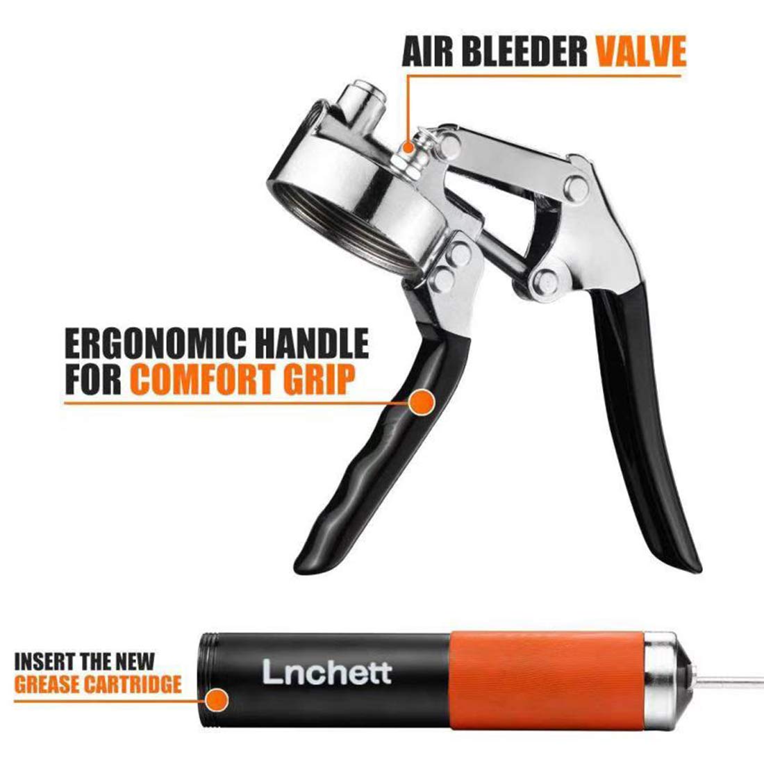 Lnchett Grease Gun With Quick Release Coupler And Towel, 9000 Psi Professional Heavy Duty 14 Oz Grease Gun With 18 Inch Spring F
