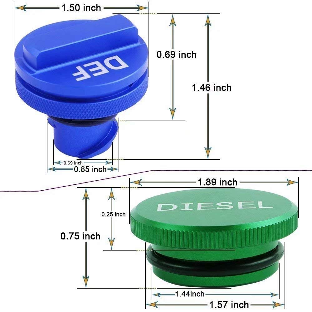 Aluminum Fuel Cap Combo Pack,Diesel Fuel Cap For Dodge - Magnetic Green Diesel Fuel Cap And Non-Magnetic Blue Def Cap For 2013-2018 Dodge Ram Diesel Trucks 1500 2500 3500