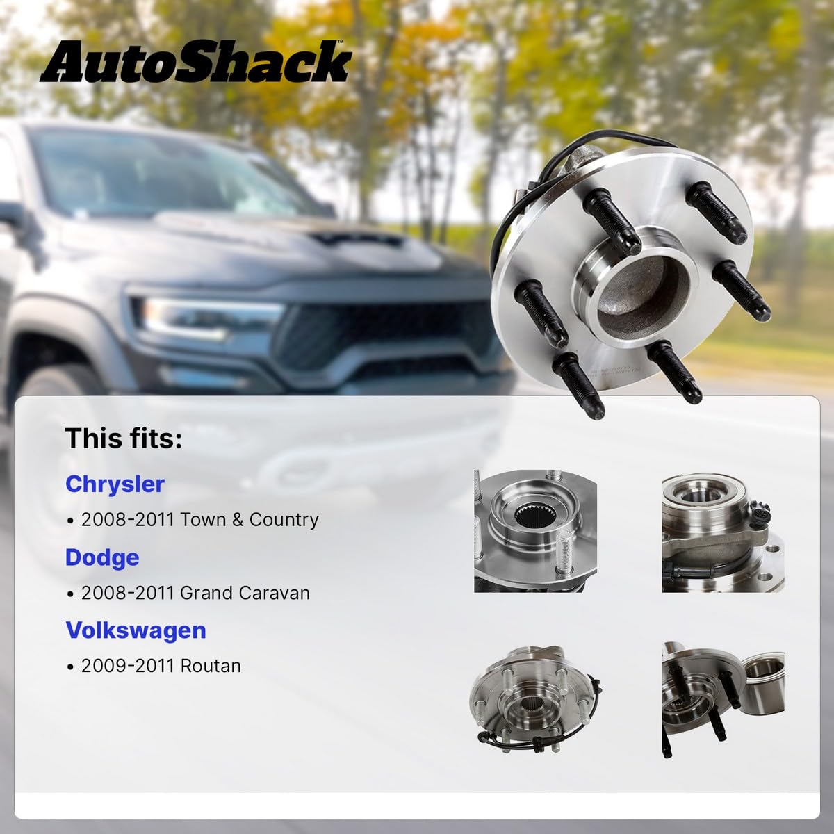 Autoshack Rear Wheel Hub Bearing Pair Of 2 Driver And Passenger Side Replacement For 2008-2011 Chrysler Town & Country 2008-2011 Dodge Grand Caravan 2009-2011 Vw Routan 3.3L 3.8L Fwd 5-Lug Hb612362Pr