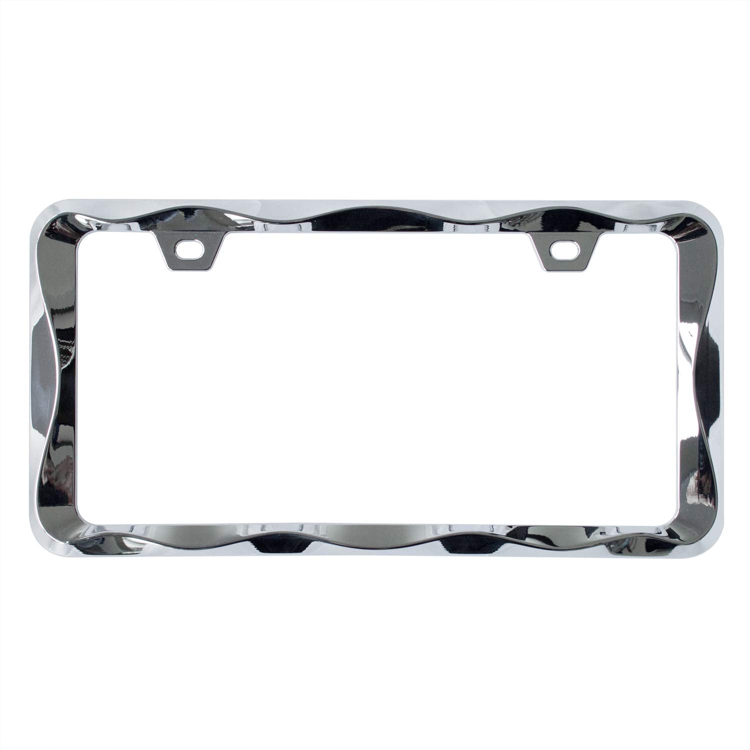 2Pcs Creathome 3D Curly Wave Pattern Chrome License Plate Frame From Pure Zinc Alloy Metal