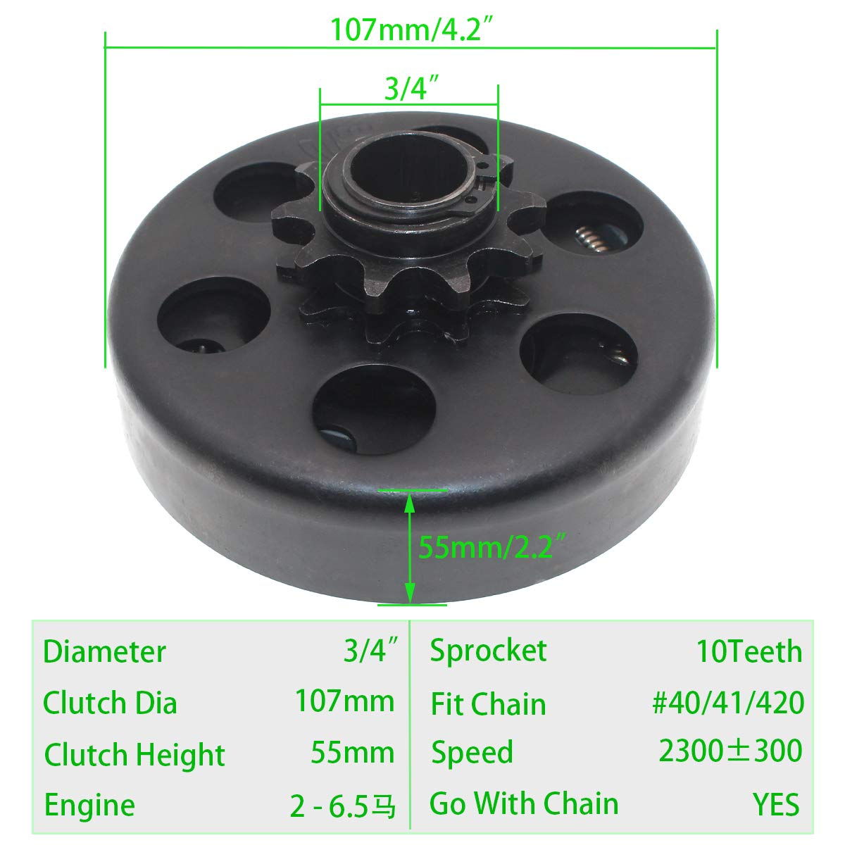 Maxanda Centrifugal Clutch 3/4 Bore 10T for #40/41/420 Chain, Up to 6.5 HP - Ideal for Go Karts, Minib