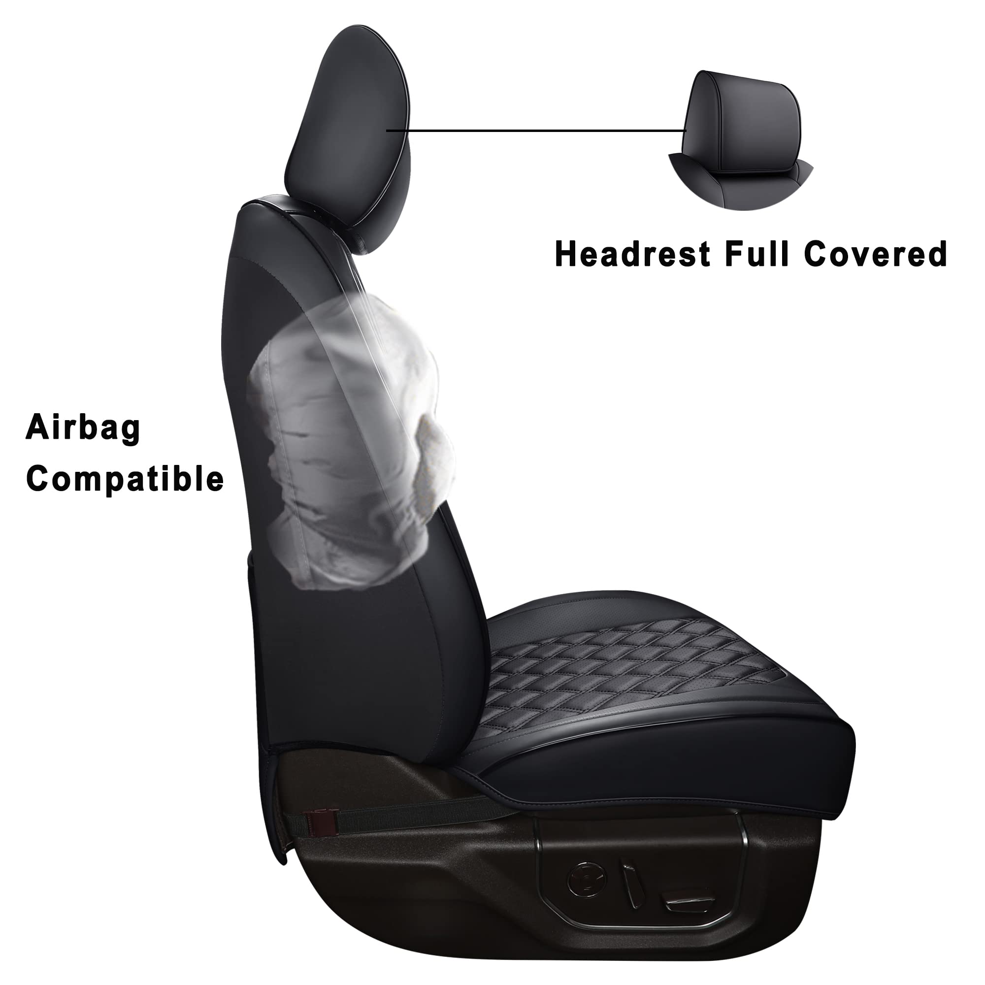 Huidasource Leather Seat Covers for 2015-2025 Ford F150 & F250-F450, Full Set, Black, Faux Leather, Model F1501