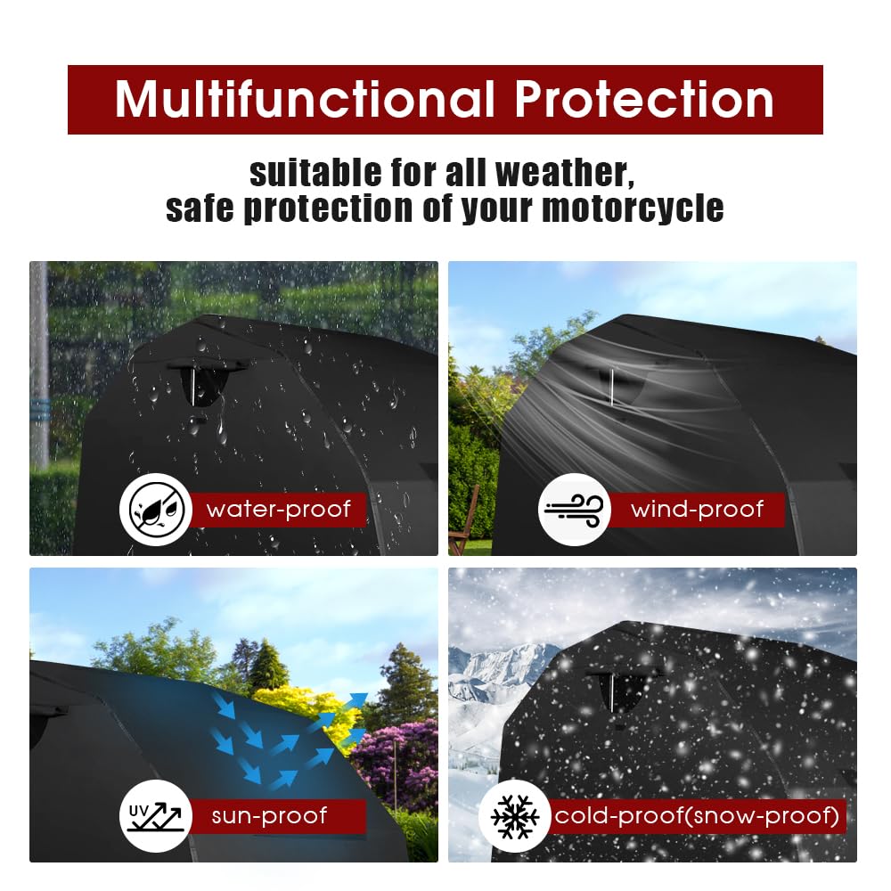 PROEZE Heavy Duty Motorcycle Shelter - Waterproof Outdoor Tent, 106.3"x41.3"x61.1", Black, Heavy-Duty Steel Frame