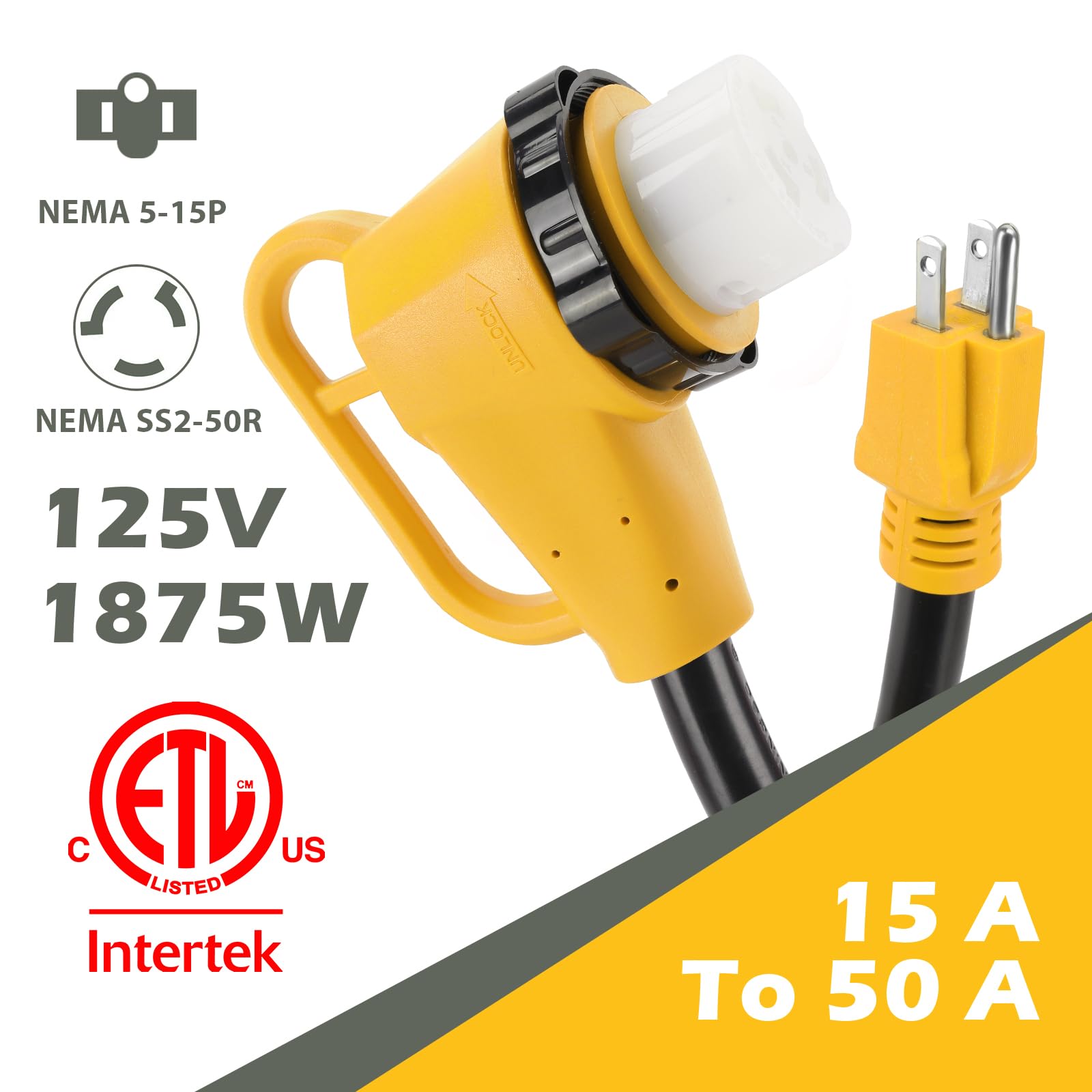 Kooprimit Rv 50 Amp To 110 Adapter With Locking Connector, 50 Amp To 15 Amp Rv Adapter, Nema 5-15P To Nema Ss2-50R Electrical Po
