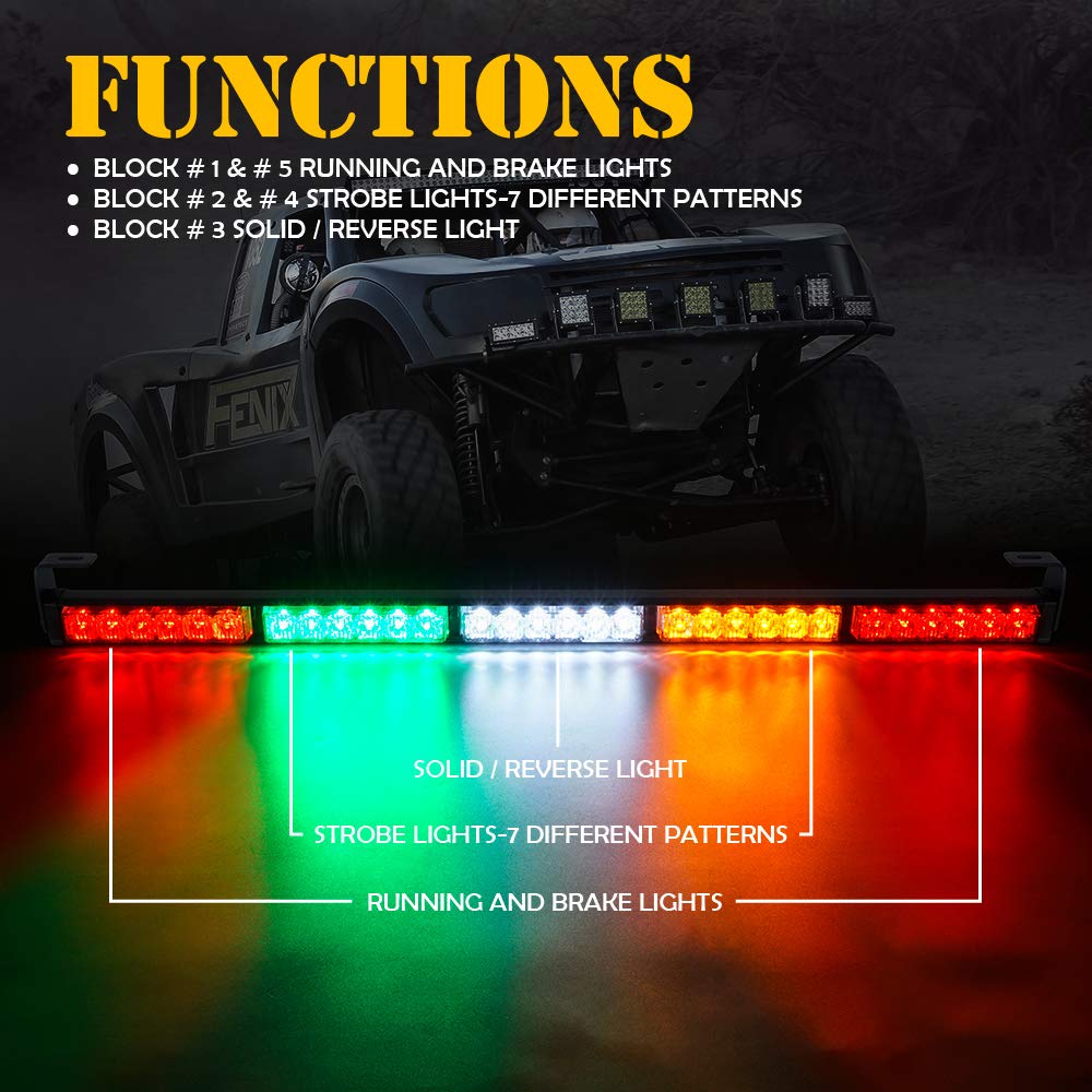 Xprite 30 Inch Offroad LED Strobe Light Bar - Brake/Reverse/Turn Signal for UTV/ATV/Polaris RZR XP 1000/900 - G4-RYW