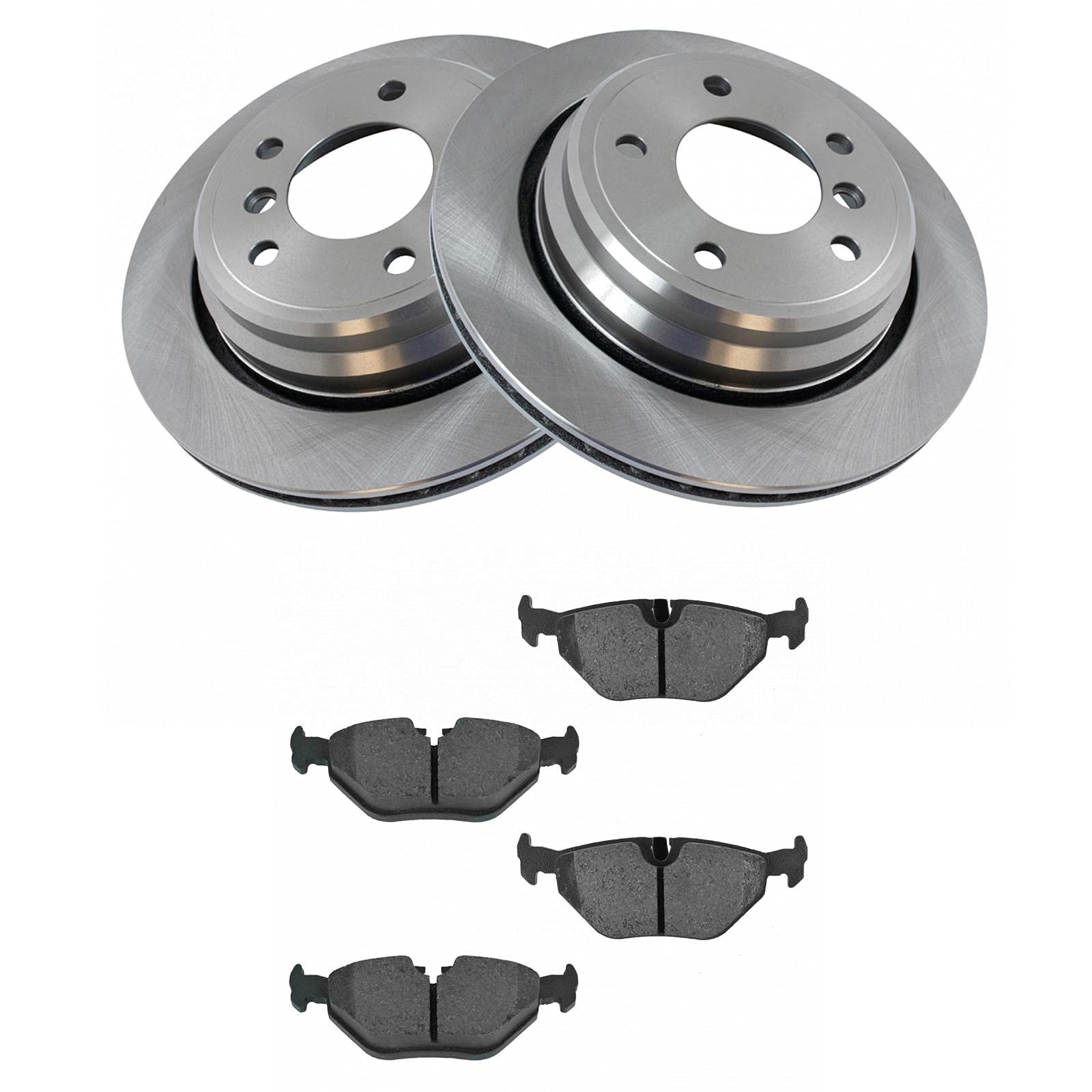 Trq Rear Brake Pad & Rotor Kit Brake Pads Brake Rotor Semi-Metallic Compatible With 2001-2003 Bmw 525I 1997-2000 528I 530I 1997-