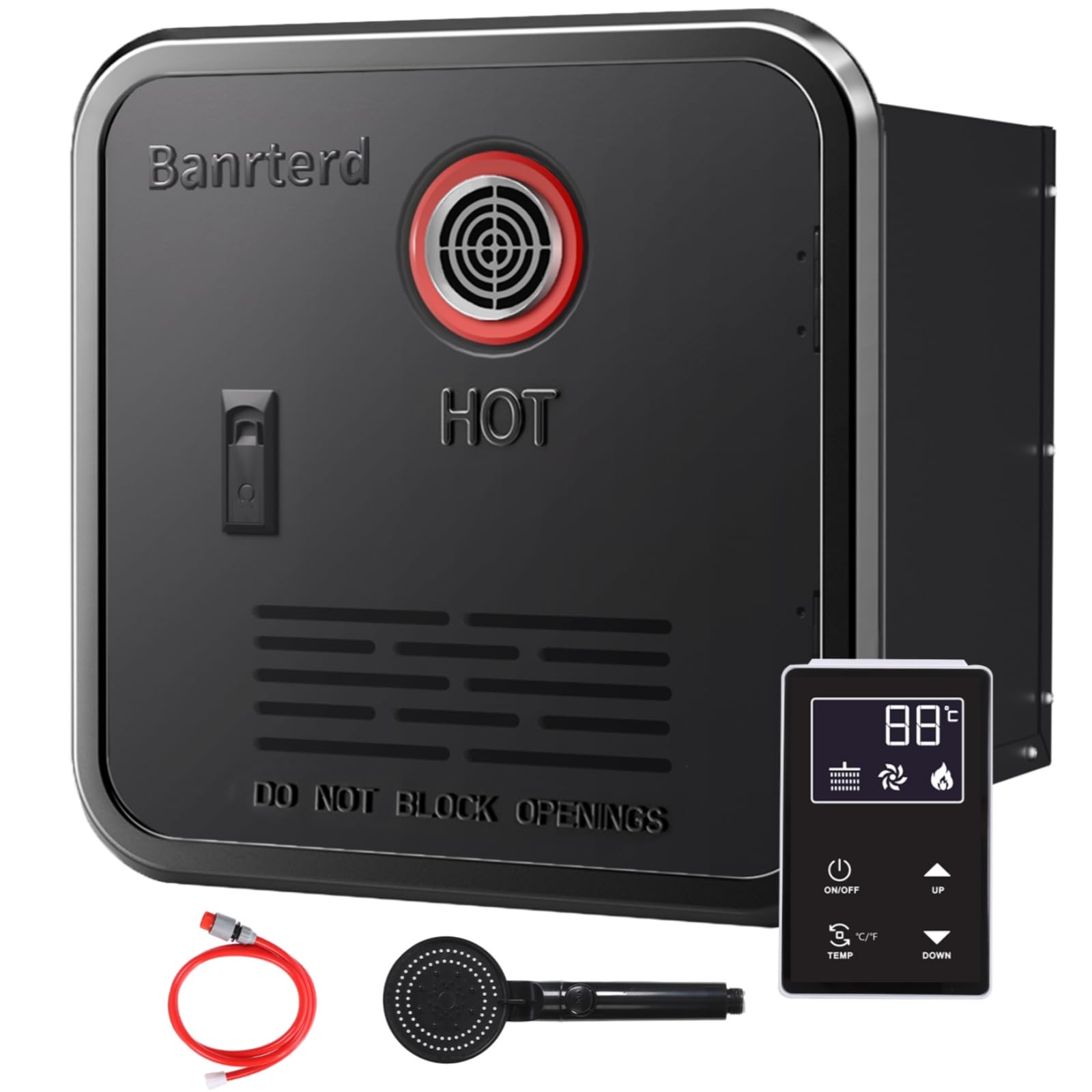 Banrterd RV Tankless Water Heater, 55000 BTU High Altitude Available, On Demand Instant Hot Water Heater with 15 x 15 inch Black