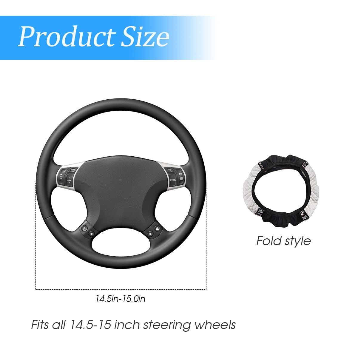 Bling Steering Wheel Cover, Universal 15 Inch Soft Pu Leather With Colorful Rhinestones, Crystal Diamond Elastic Steering Wheel Protector, Sparkly Auto Accessories For Women Girl (White)