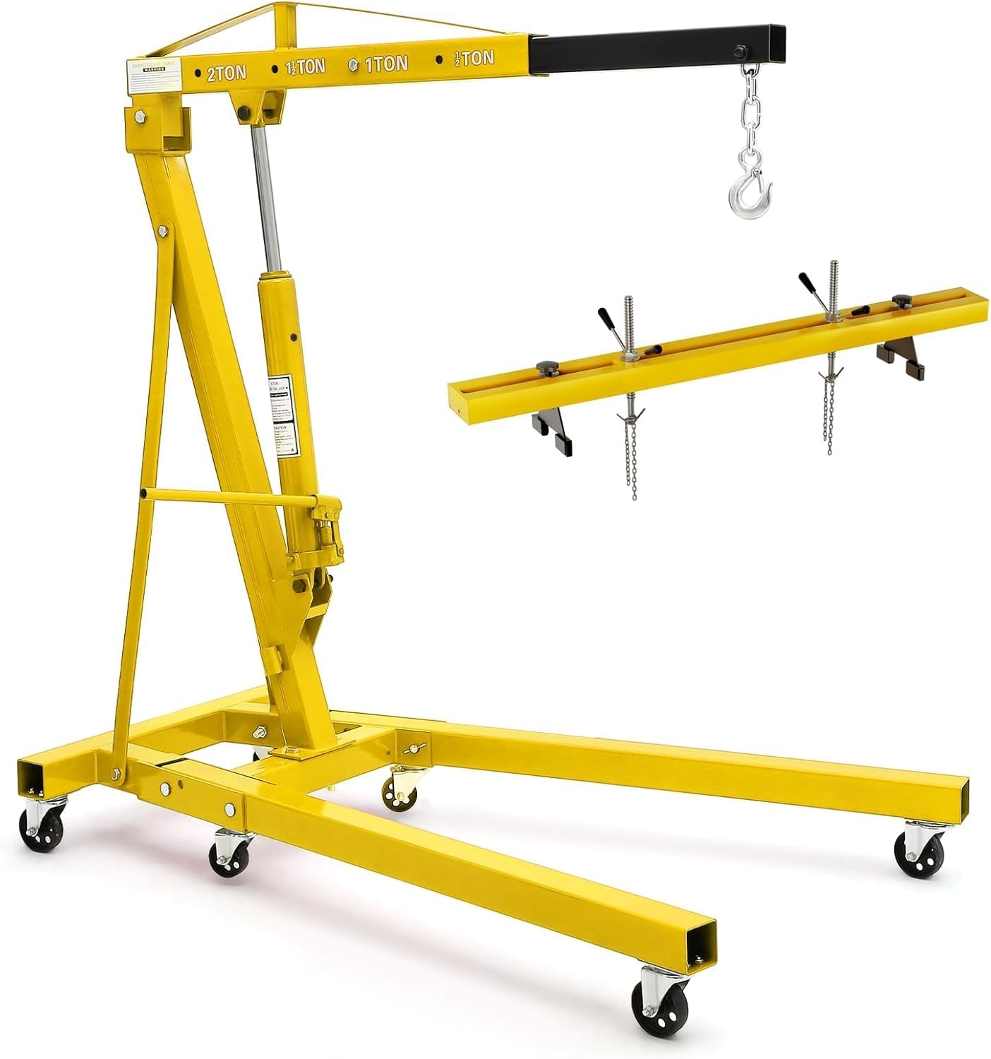 2 Ton Folding Hydraulic Engine Hoist with 59 in Load Leveler 4400 LBS Capacity Heavy Duty Cherry Picker 6 Swivel Wheels,Engine S