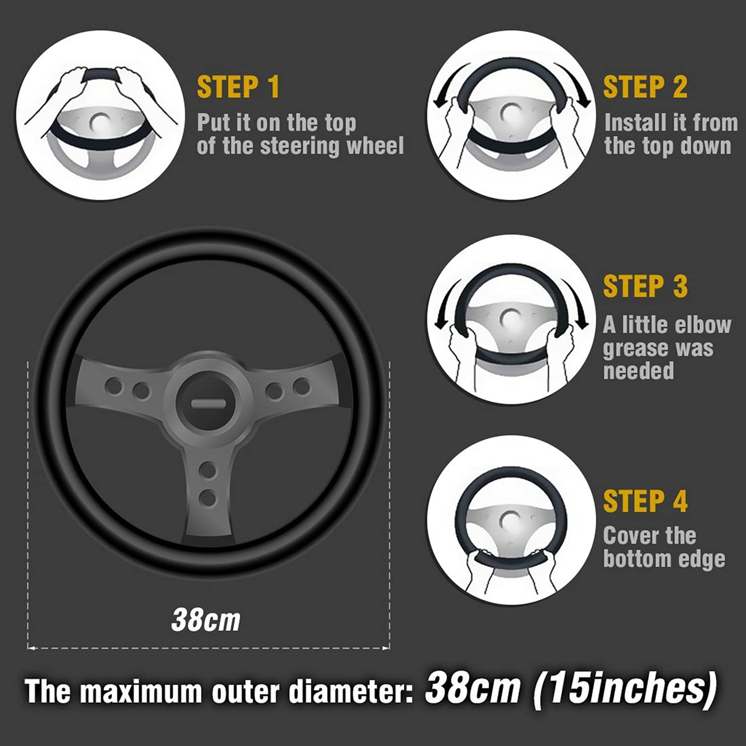 Zhol Steering Wheel Cover Universal 15 Inch Microfiber Leather Carbon Fiber Steering Wheel Covers, Anti-Slip Car Interior Accessories For Men And Women, Black