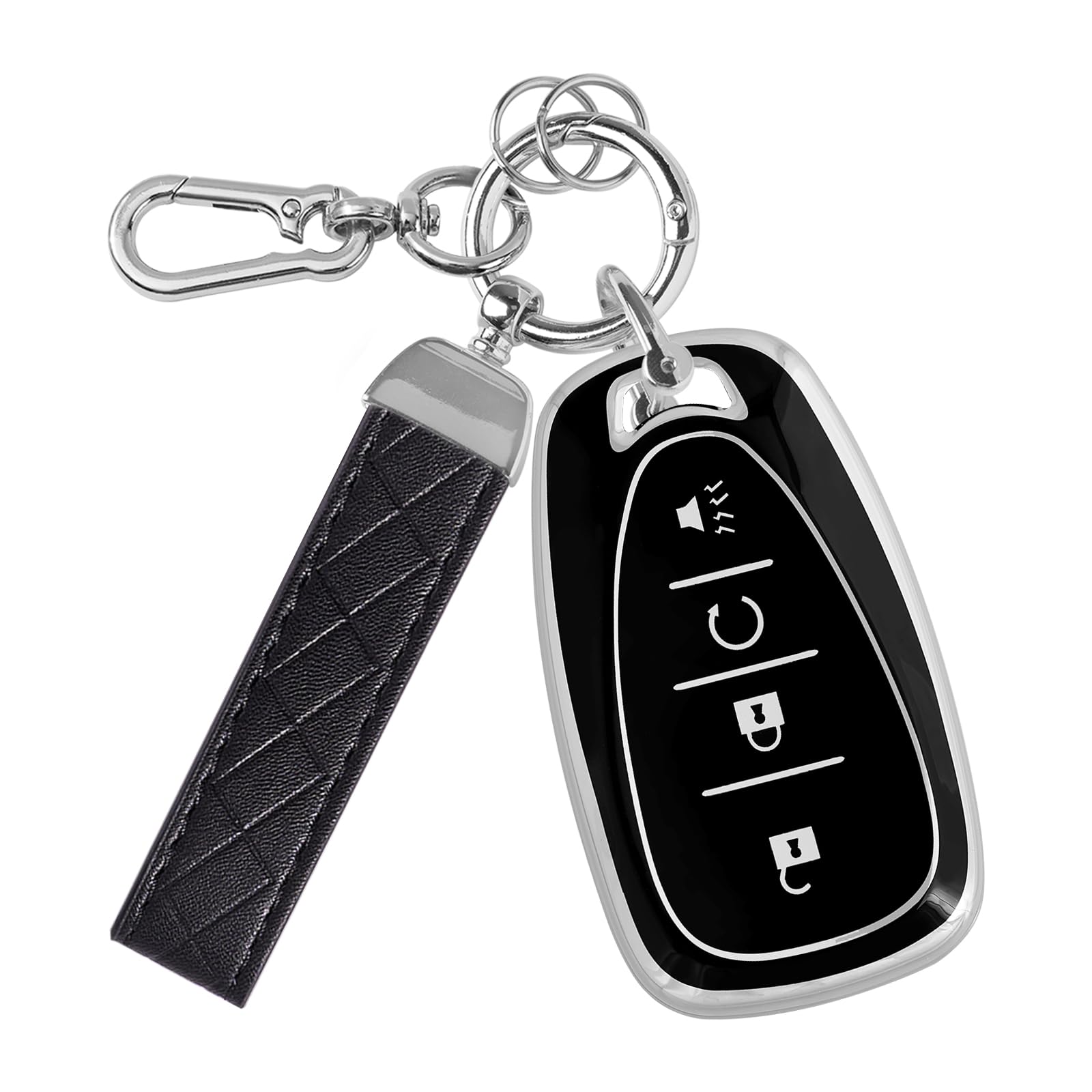 Rislobx Key Fob Cover Fit for Chevy Key, Car Key Case Protector for Volt Bolt Spark Equinox Traverse Trax (4 Buttons S-Black)