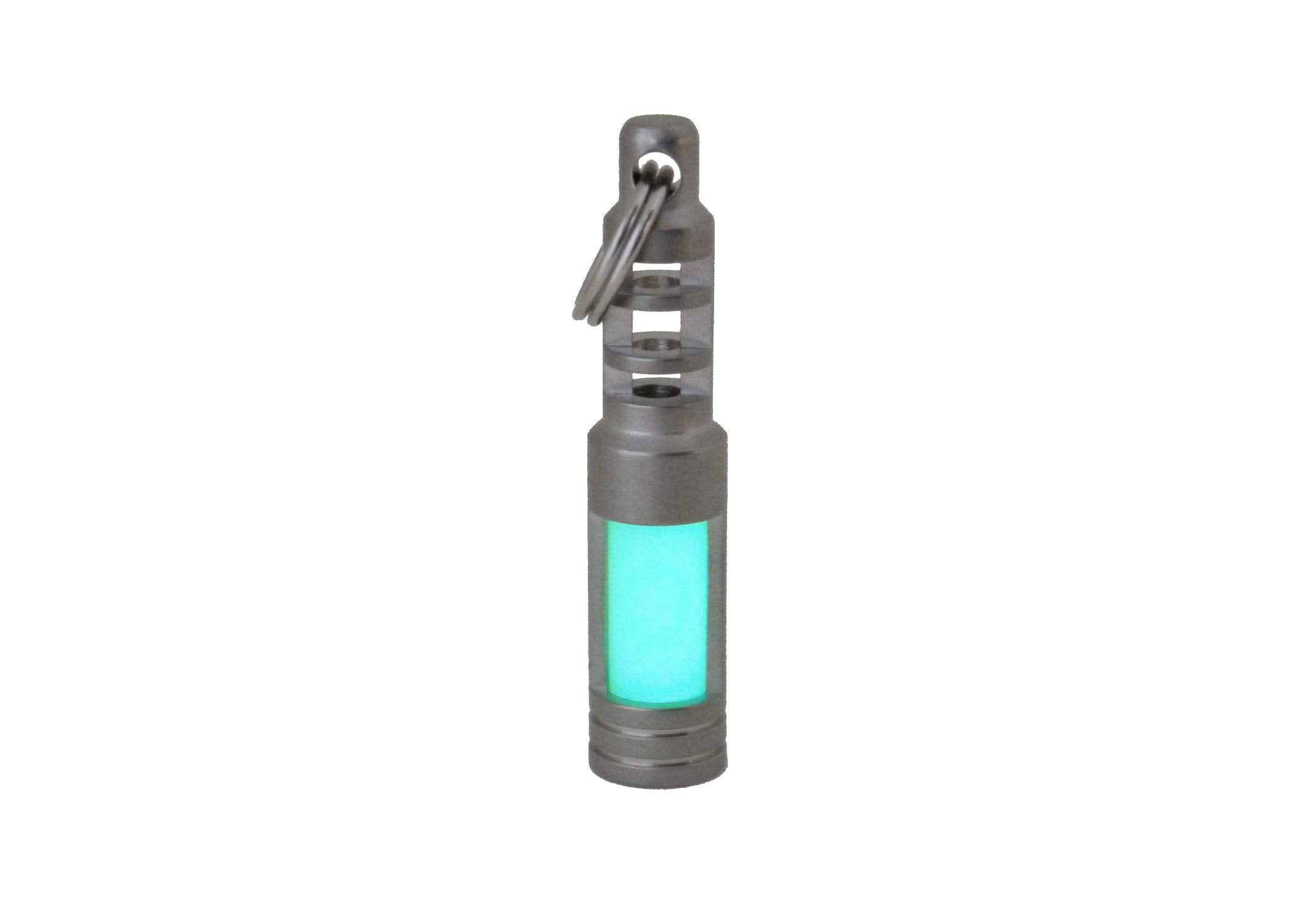 TEC Accessories Isotope Chain Reaction Fob - Hybrid Embrite Glow Fob Pellet (Aqua) and Stainless Steel Housing for 3x11mm Tritium Vial - EDC Tritium Keychain Accessory - Cool Keychains Accessories -Like New