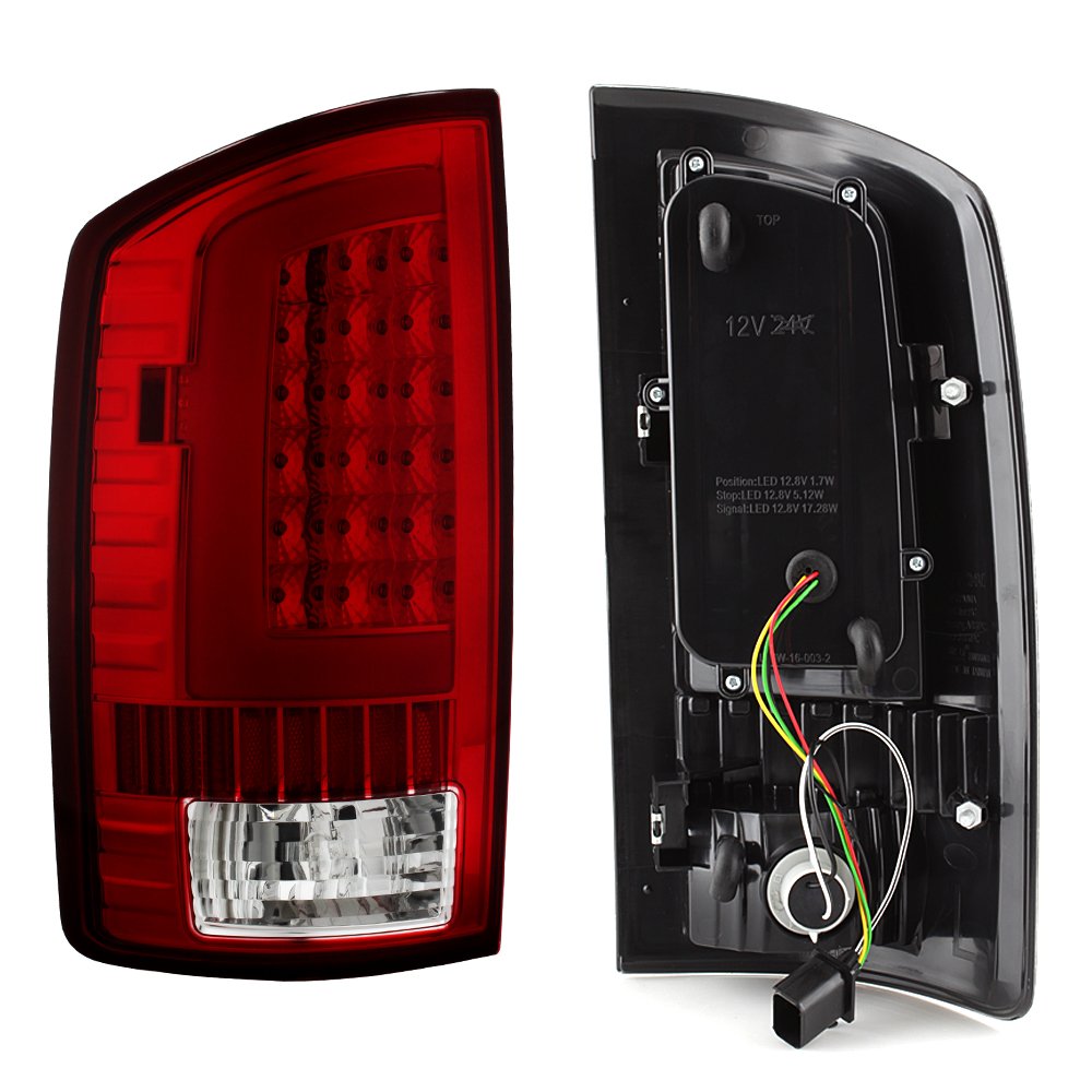 Akkon - For 03-06 Dodge Ram 1500 2500 3500 Led Drl Light Tube Red Chrome Tail Brake Light Lamp Assembly