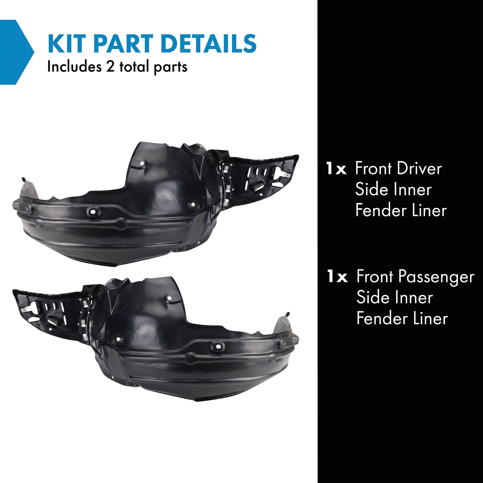 Trq Front Inner Fender Liner Set Compatible With 2012-2014 Acura Tl Ac1248134 Ac1249134