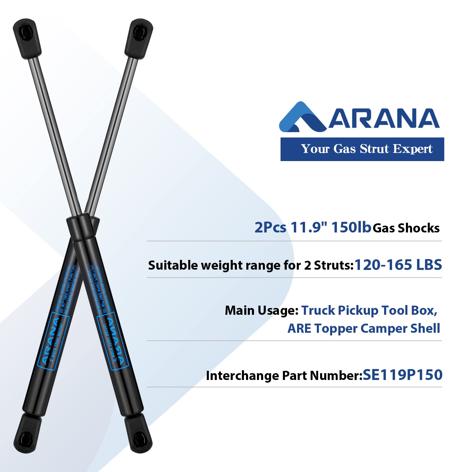 Arana Gas Struts 12 Inch 150Lb Gas Springs Shocks Se119P150 11.9 Inch Lift Support For Heavy Duty Lid Truck Toolbox Lid Weatherg