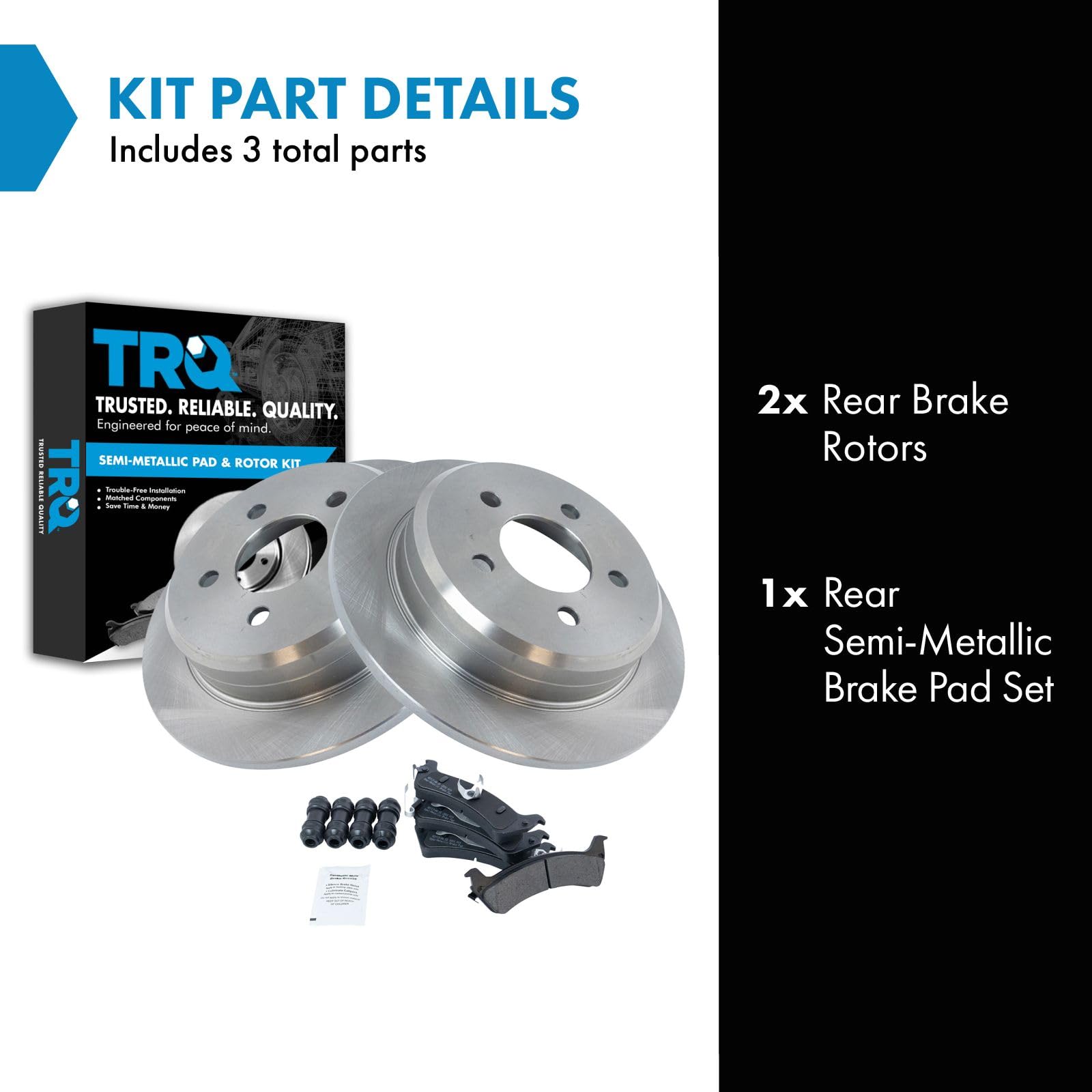Trq Rear Brake Pad & Rotor Kit Brake Pads Brake Rotor Semi-Metallic Compatible With 1995-1998 Jeep Grand Cherokee