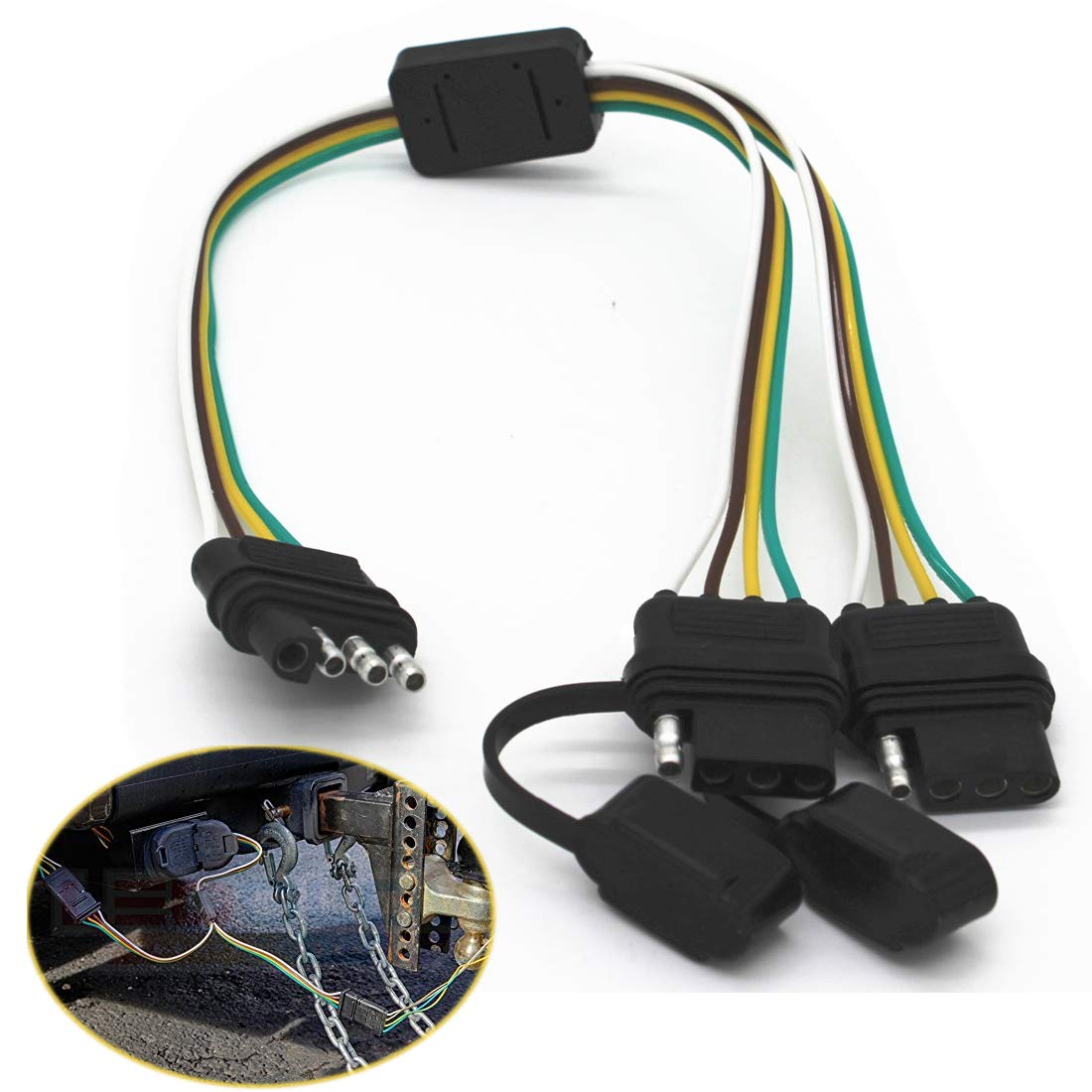 Tata.Meila 4 Way Y-Splitter Plug Universal Adapter for Tailgate Light Bar & Trailer Lights - Silicone, 4 Pin Connectors